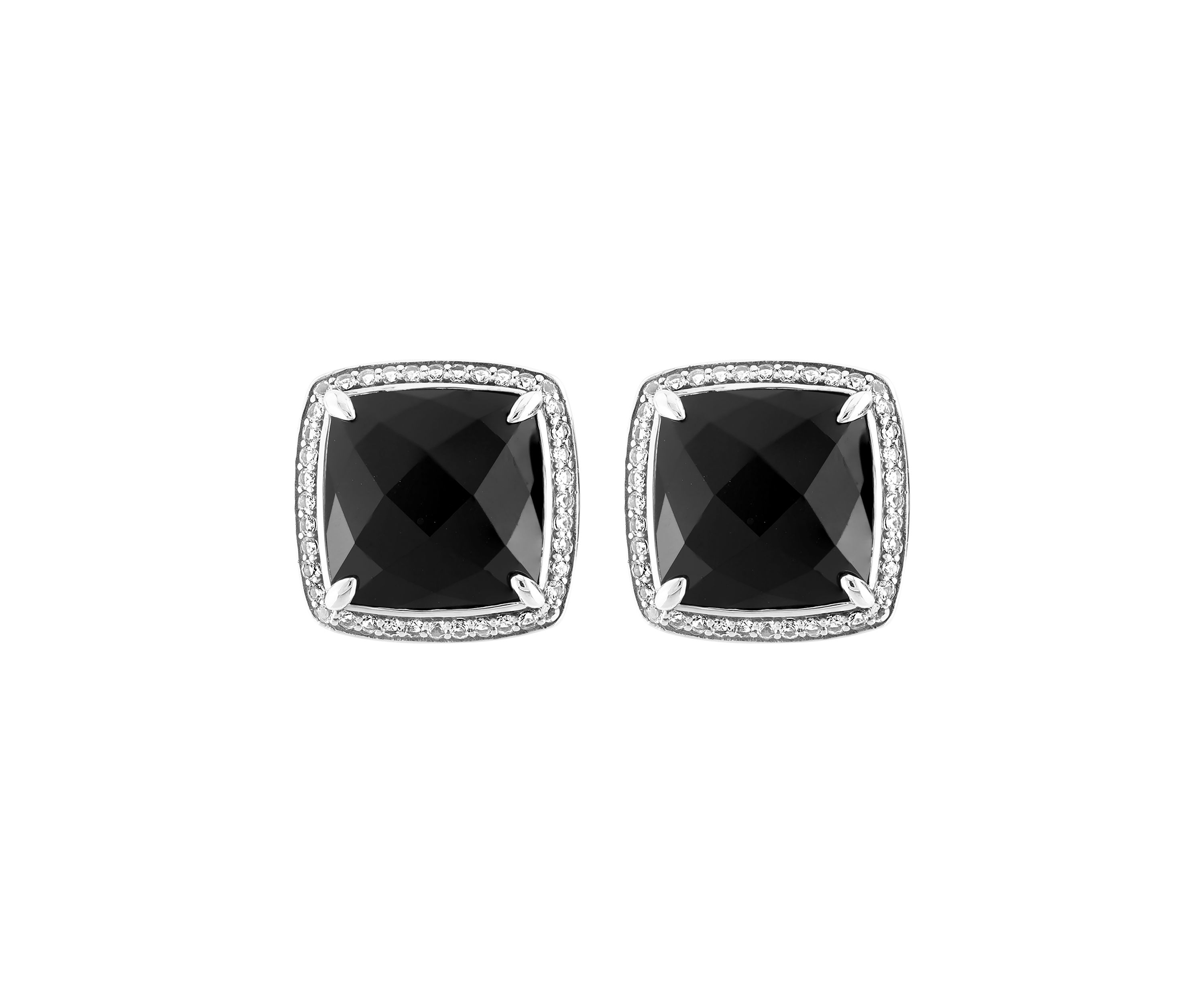Sterling Silver White Topaz and Onyx Earrings