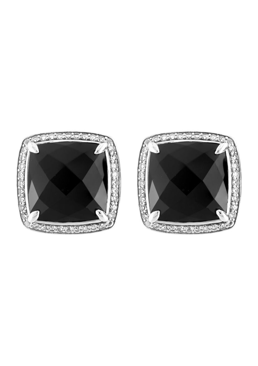 Sterling Silver White Topaz and Onyx Earrings