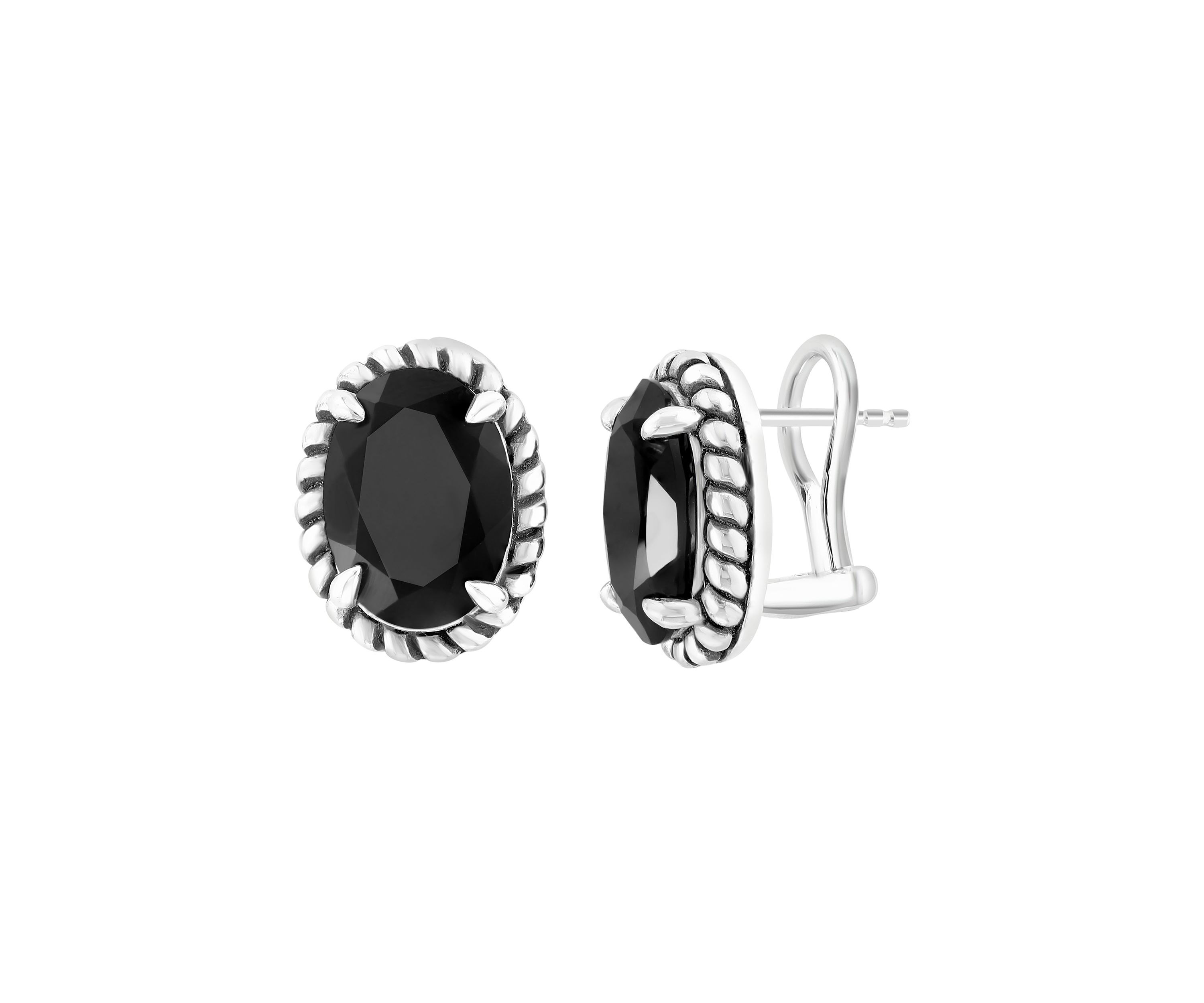 Onyx Cable Oval Huggie Earrings in Sterling Silver 