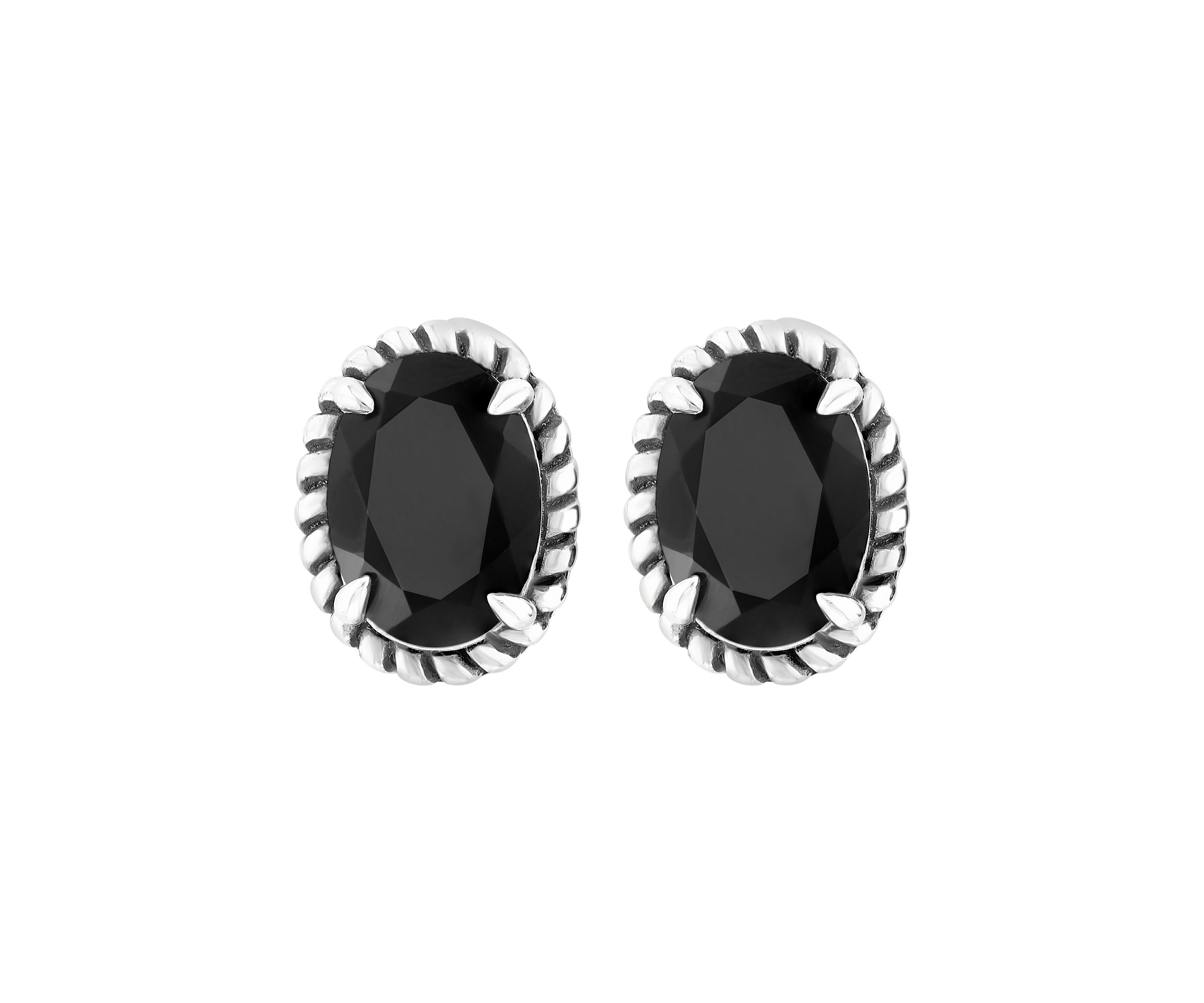 Onyx Cable Oval Huggie Earrings in Sterling Silver 