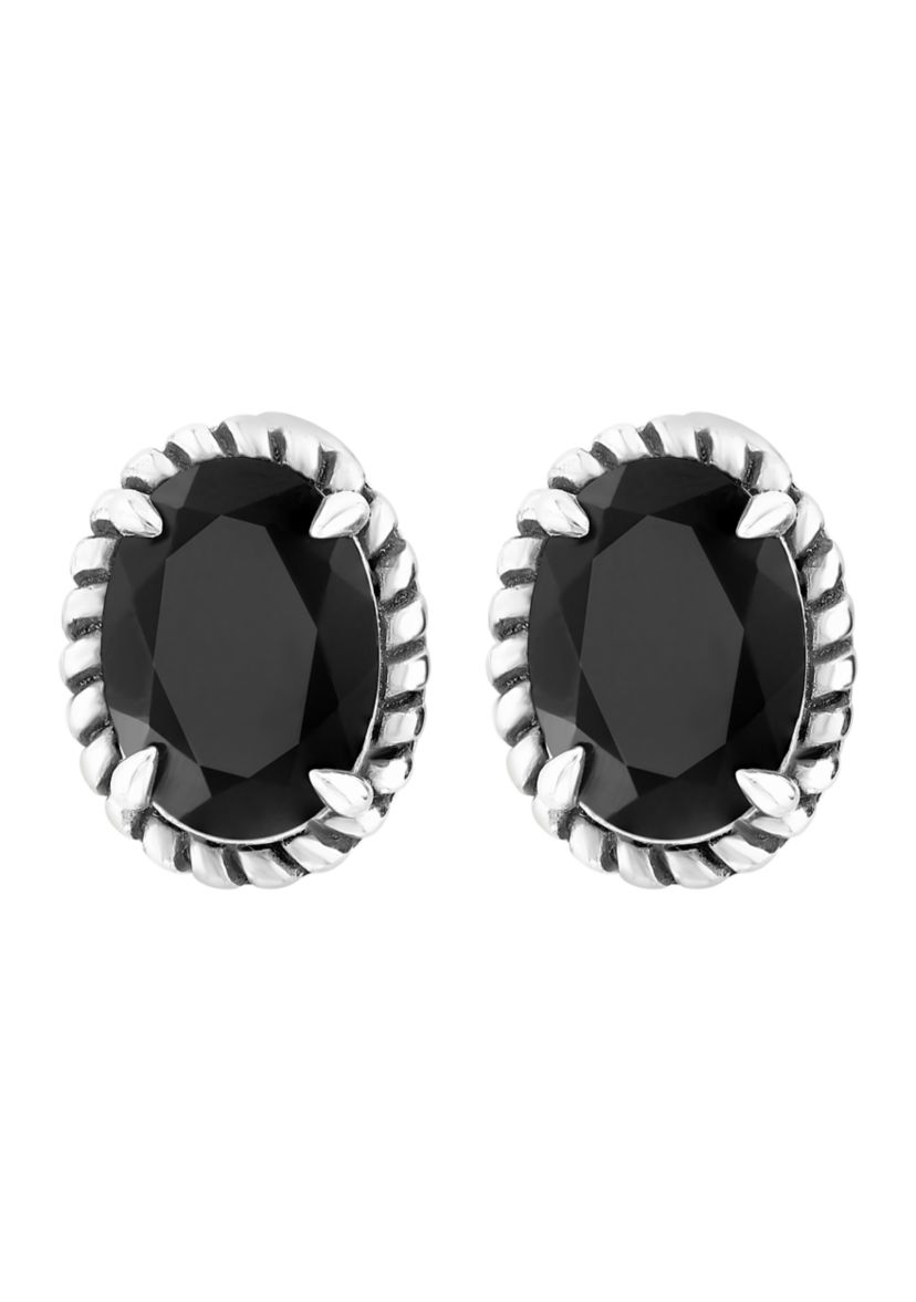 Onyx Cable Oval Huggie Earrings in Sterling Silver 