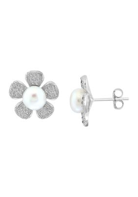 Effy® White Topaz and Freshwater Pearl Flower Earrings in Sterling ...