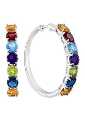 Effy Amethyst, Blue Topaz, London Blue Topaz, Citrine, Garnet, Peridot Hoop Earrings in Sterling Silver
