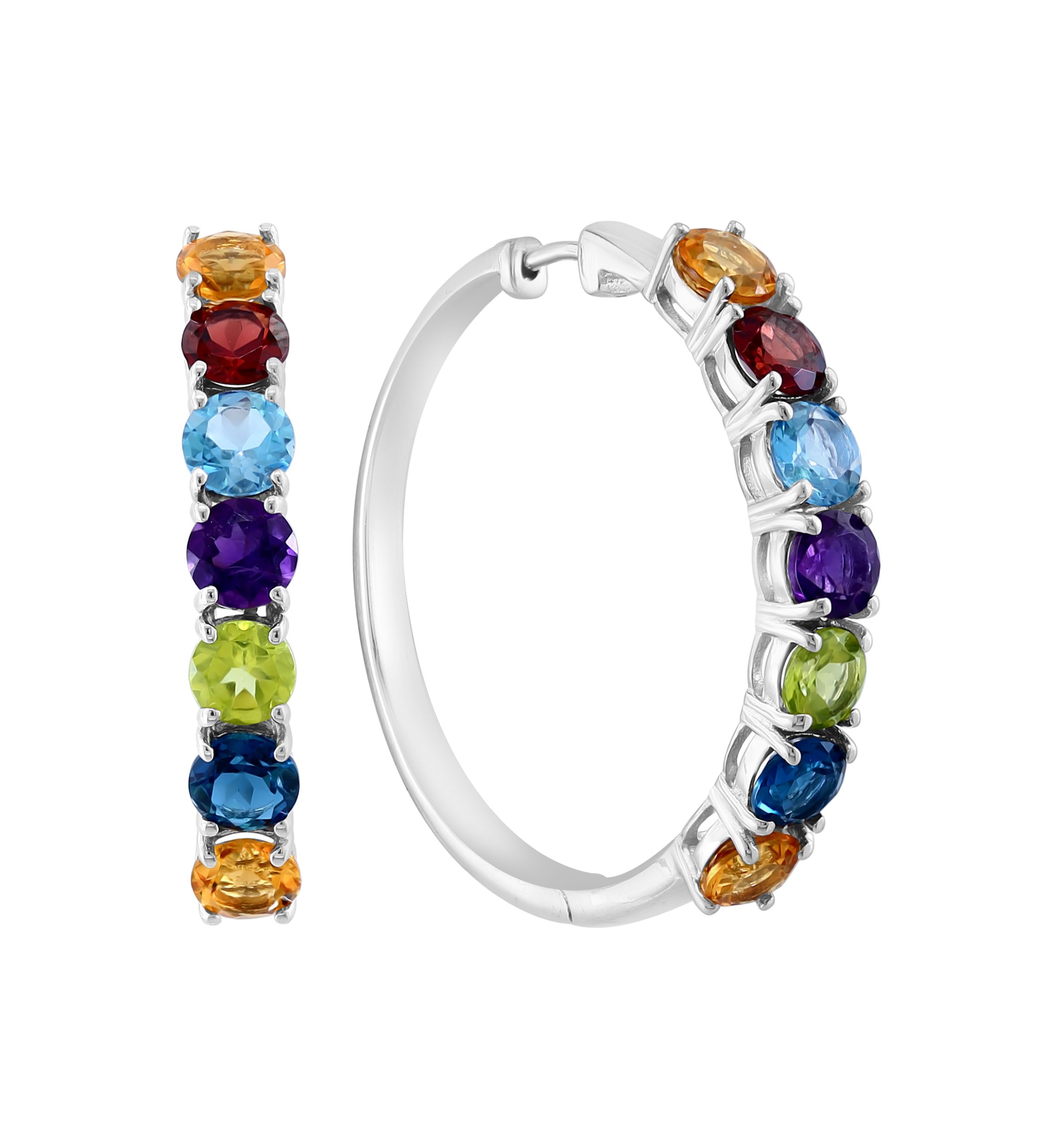 Amethyst, Blue Topaz, London Blue Topaz, Citrine, Garnet, Peridot Hoop Earrings in Sterling Silver