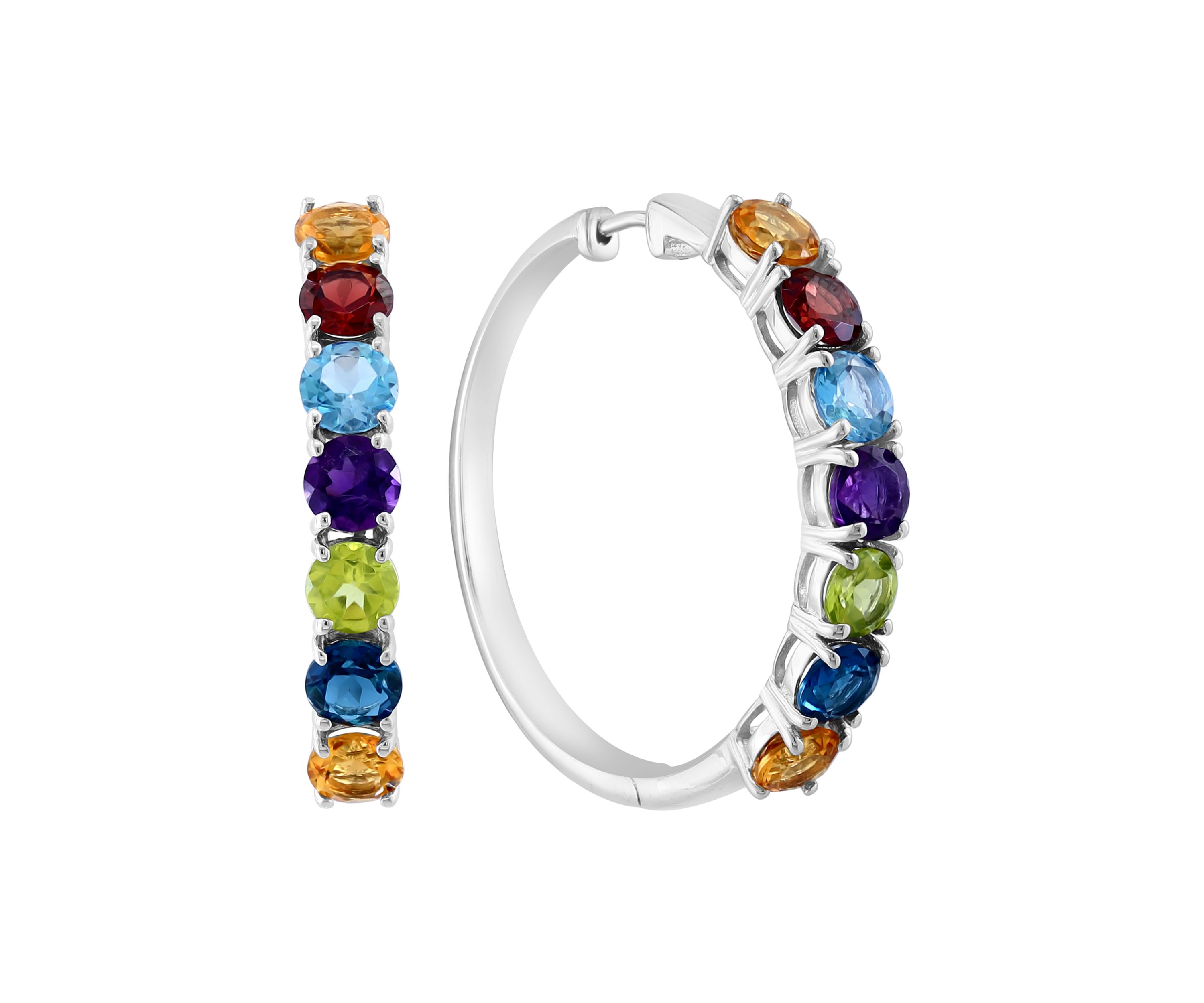 Amethyst, Blue Topaz, London Blue Topaz, Citrine, Garnet, Peridot Hoop Earrings in Sterling Silver