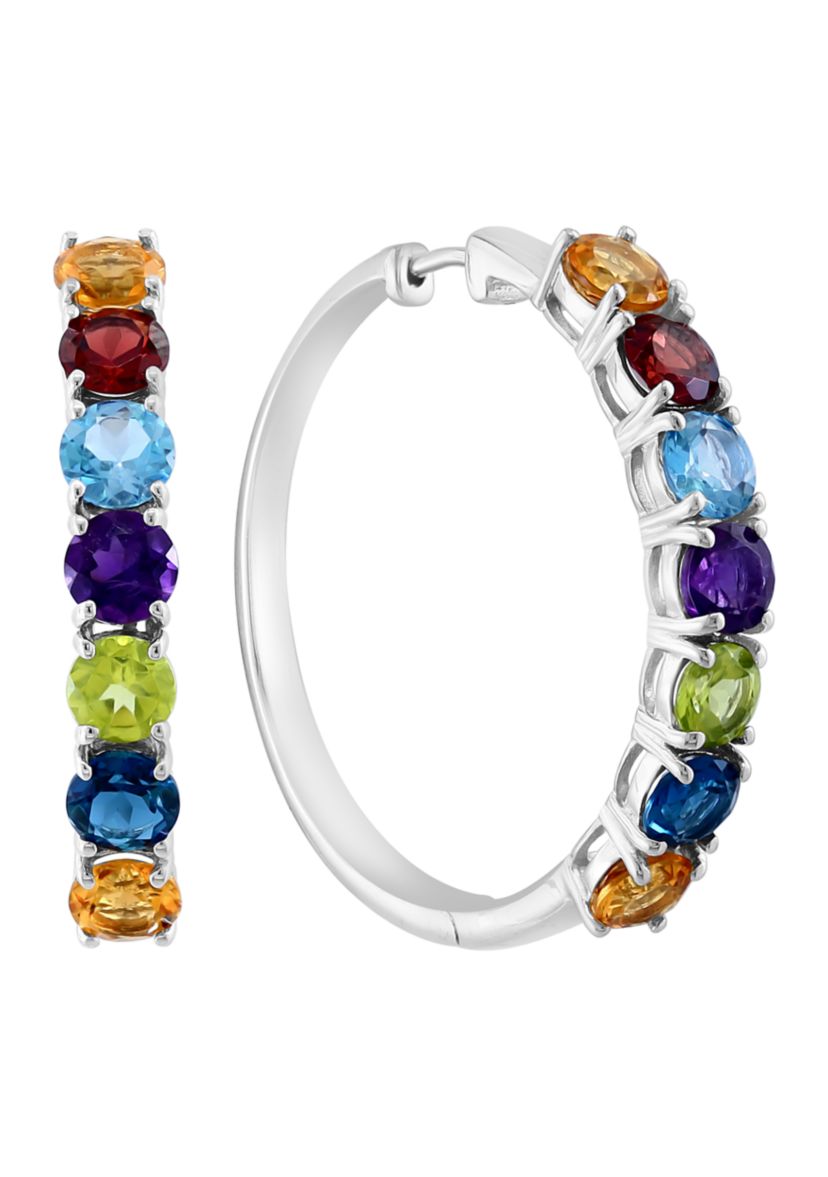Amethyst, Blue Topaz, London Blue Topaz, Citrine, Garnet, Peridot Hoop Earrings in Sterling Silver