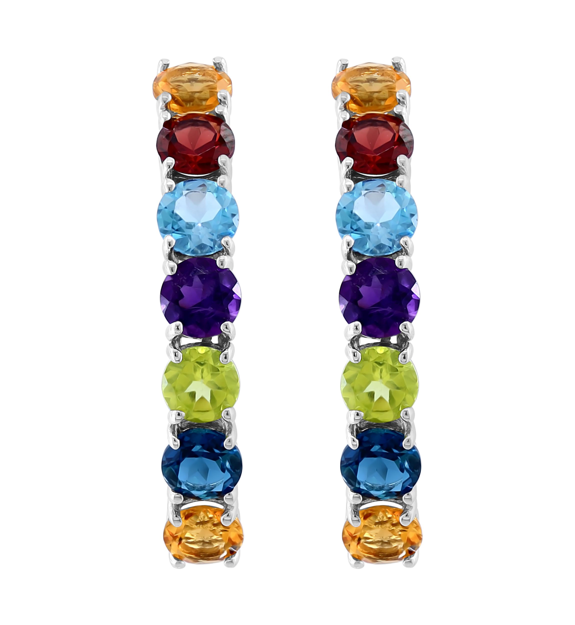 Amethyst, Blue Topaz, London Blue Topaz, Citrine, Garnet, Peridot Hoop Earrings in Sterling Silver