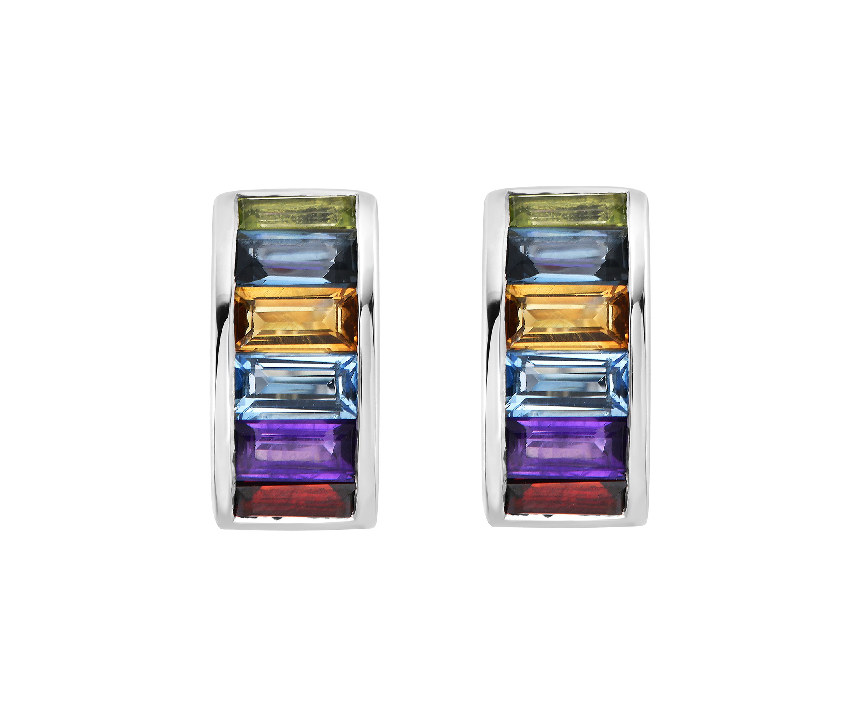Sterling Silver Amethyst, Blue Topaz, London Blue Topaz, Citrine, Garnet, Peridot Hoops