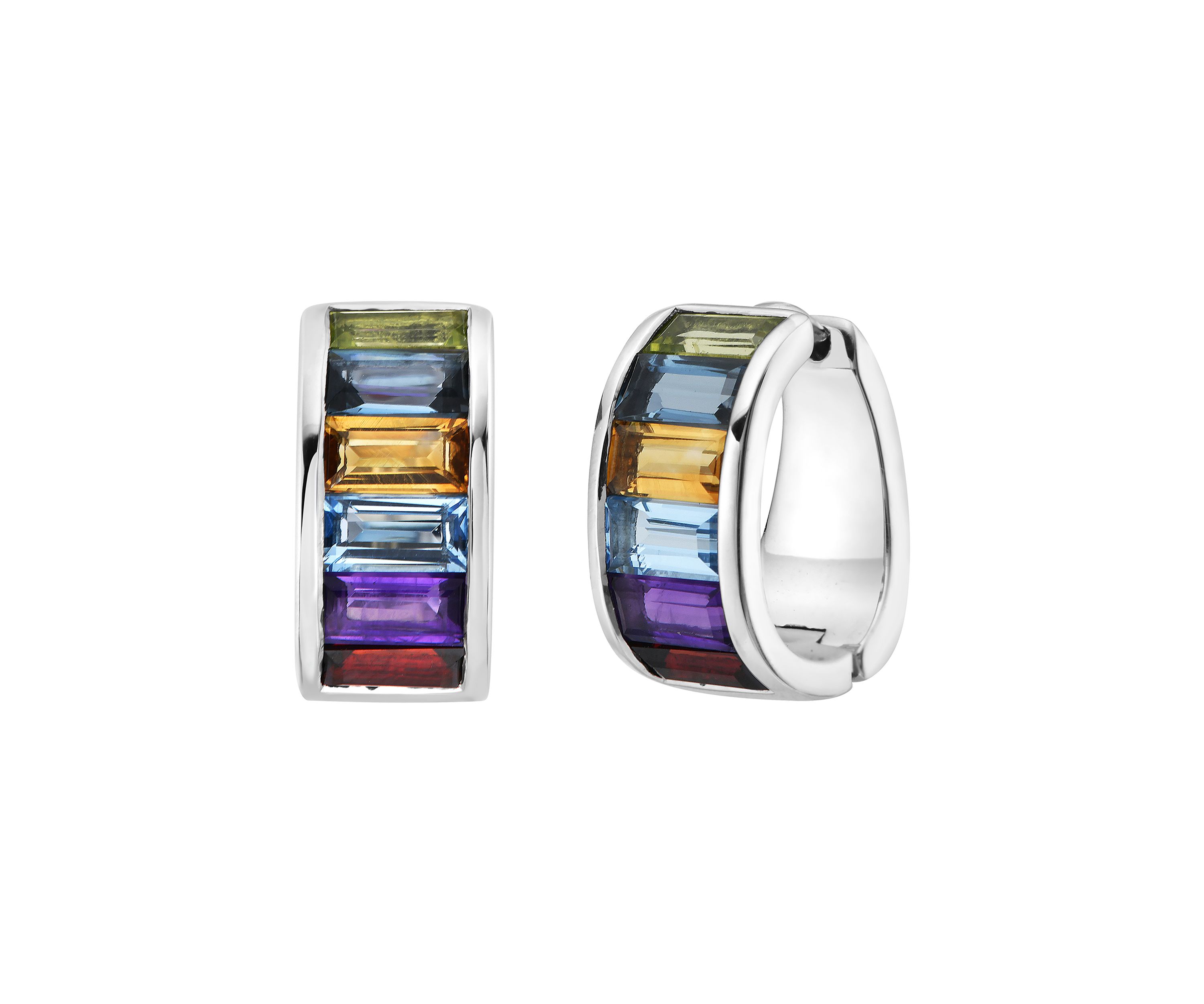 Sterling Silver Amethyst, Blue Topaz, London Blue Topaz, Citrine, Garnet, Peridot Hoops