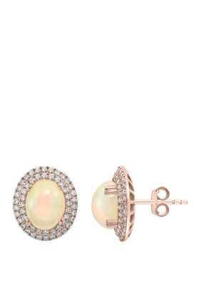 Effy 3/4 Ct. T.w. Diamond And 4.05 Ct. T.w. Ethiopian Opal Earrings In 14K Yellow Gold