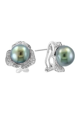Effy 14K White Gold Diamond Black Tahitian Pearl Earrings -  0617892723780