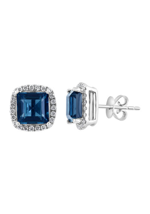 1/3 ct. t.w. Diamond and 4.85 ct. t.w. London Blue Topaz Earrings in 14K White Gold 
