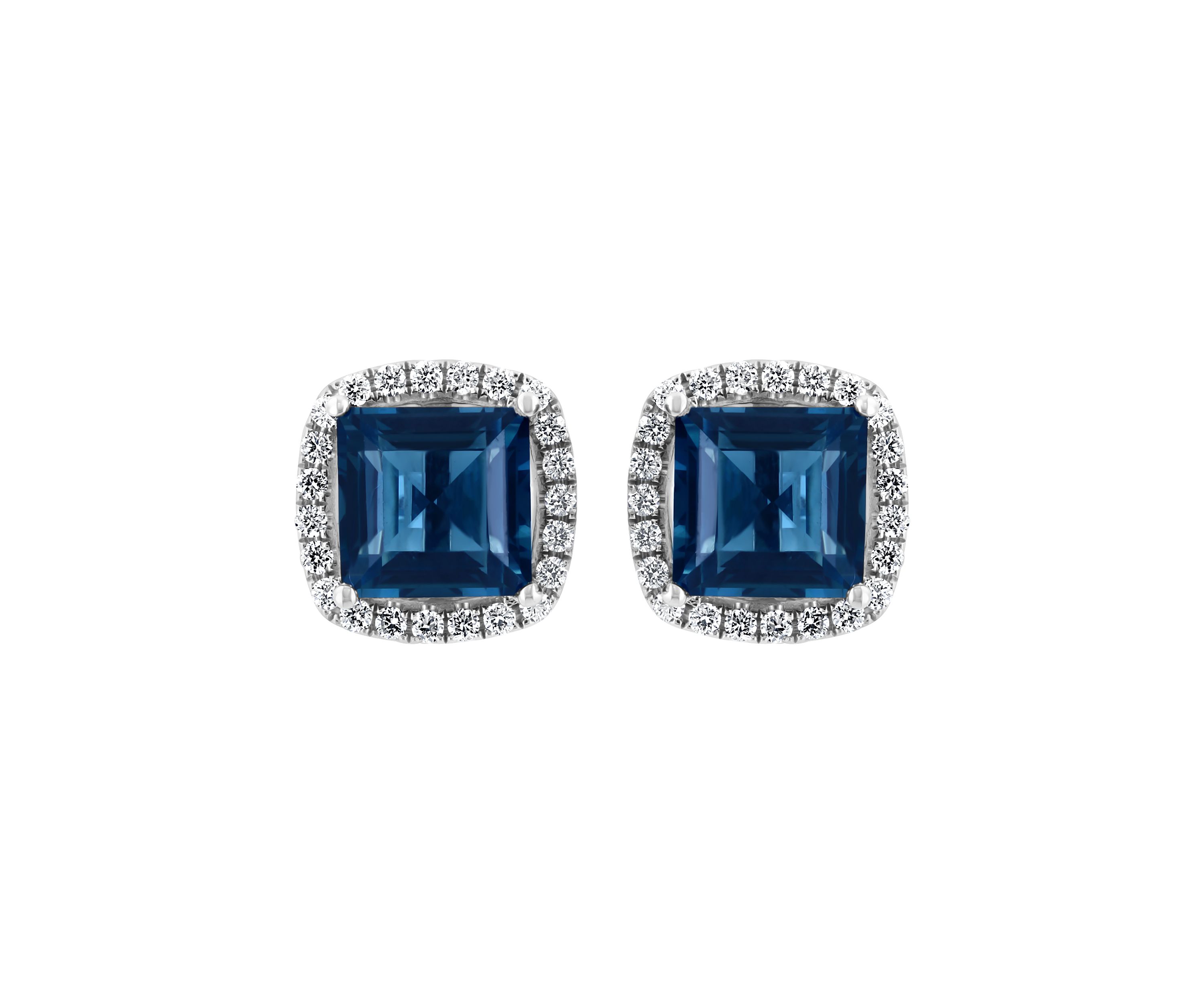 1/3 ct. t.w. Diamond and 4.85 ct. t.w. London Blue Topaz Earrings in 14K White Gold 