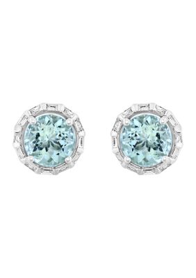 Effy 1/3 Ct. T.w. Diamond And 2.15 Ct. T.w. Aquamarine Earrings In 14K White Gold