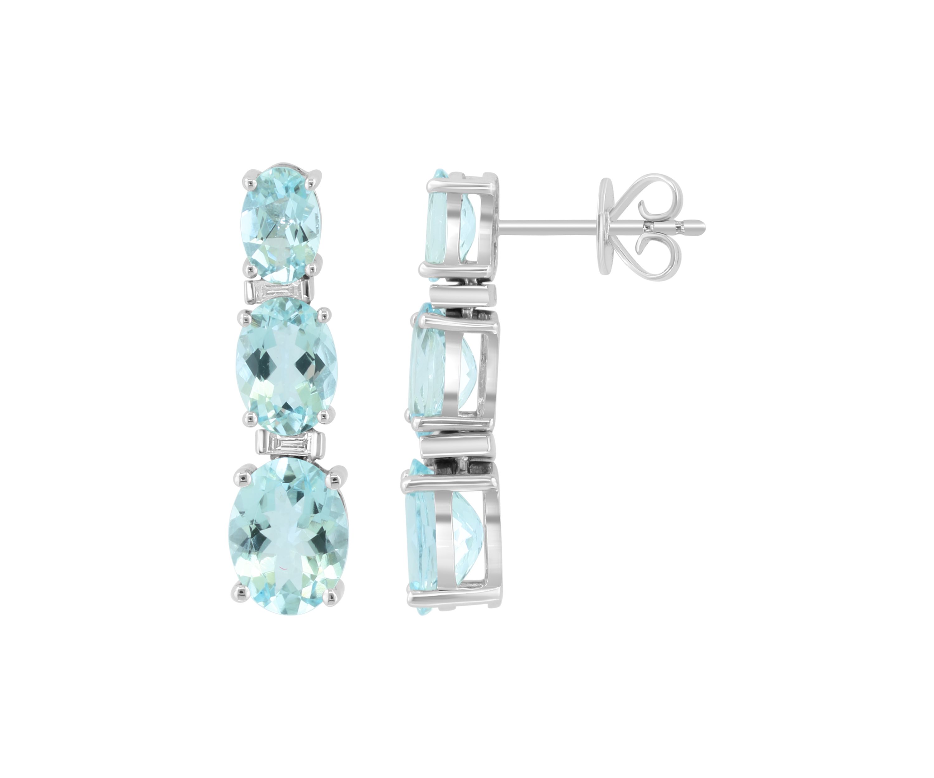 1/10 ct. t.w. Diamond, 4.2 ct. t.w. Aquamarine Earrings in 14K White Gold