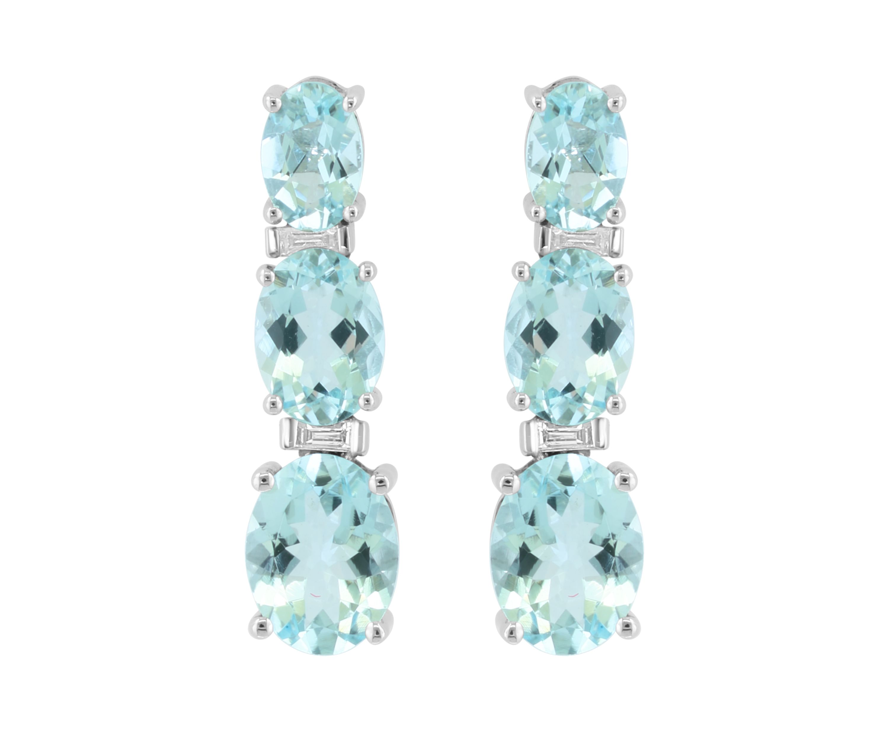 1/10 ct. t.w. Diamond, 4.2 ct. t.w. Aquamarine Earrings in 14K White Gold