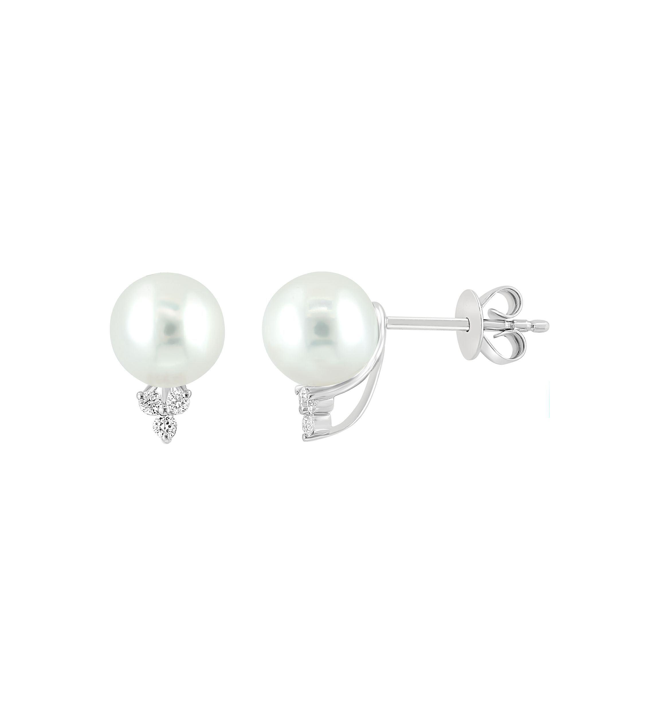 1/10 ct. t.w. Diamond and Freshwater Pearl Earrings in 14K White Gold