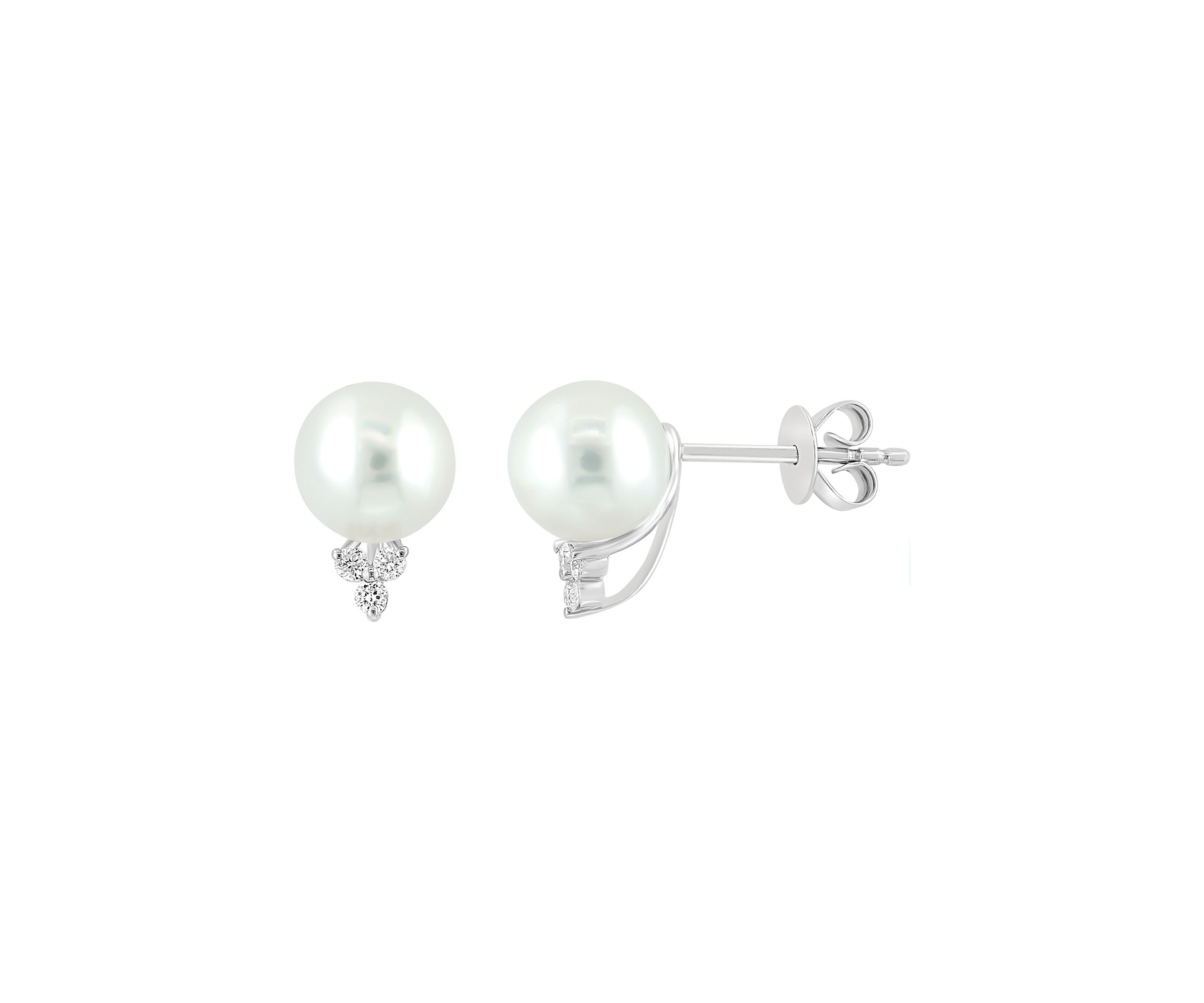 1/10 ct. t.w. Diamond and Freshwater Pearl Earrings in 14K White Gold