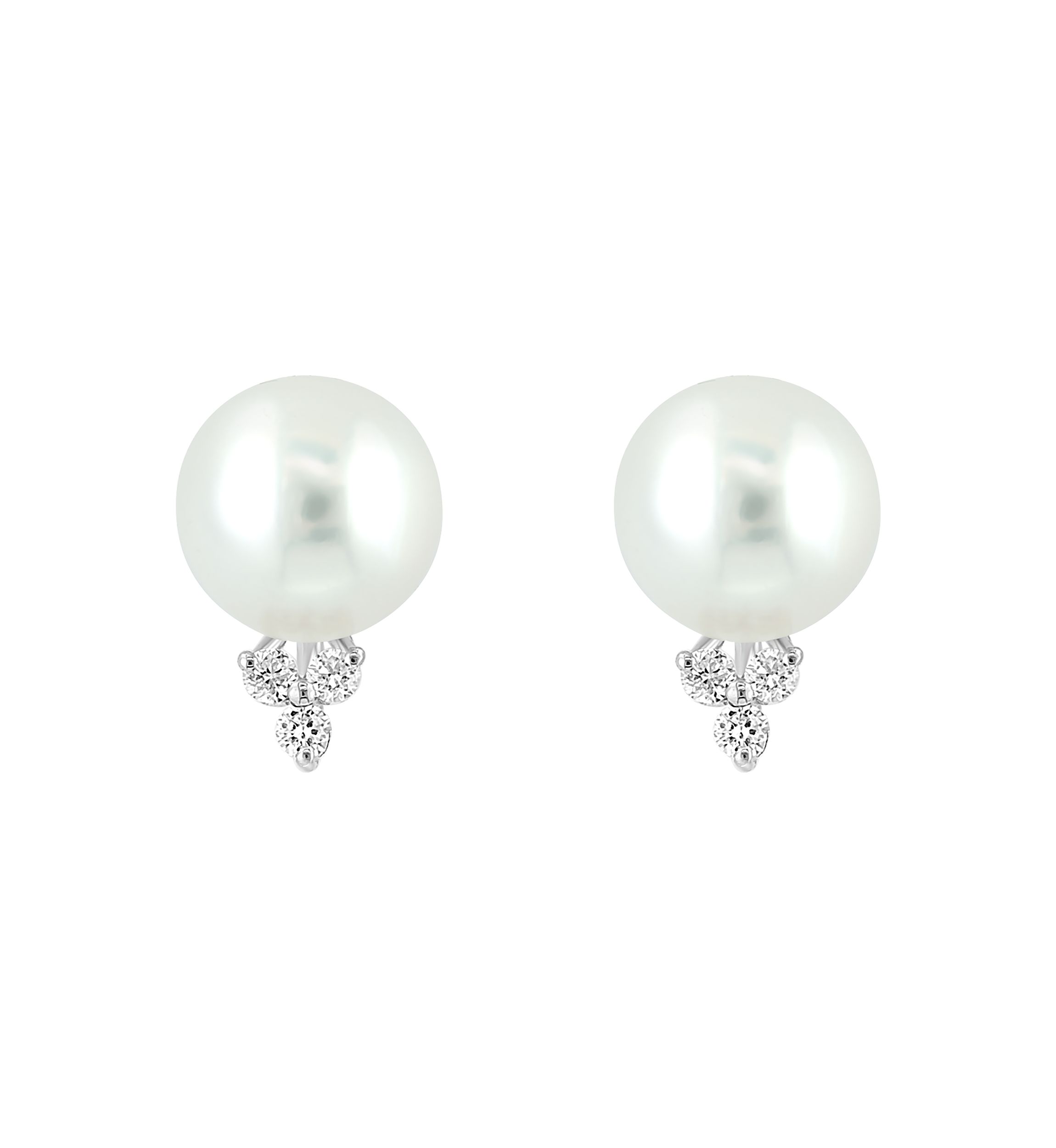 1/10 ct. t.w. Diamond and Freshwater Pearl Earrings in 14K White Gold