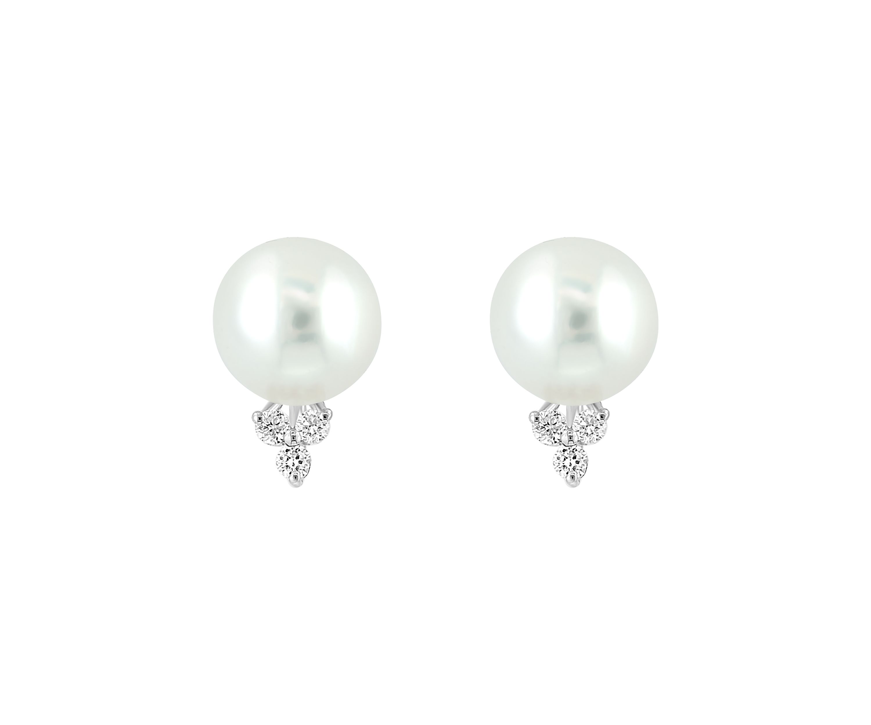 1/10 ct. t.w. Diamond and Freshwater Pearl Earrings in 14K White Gold