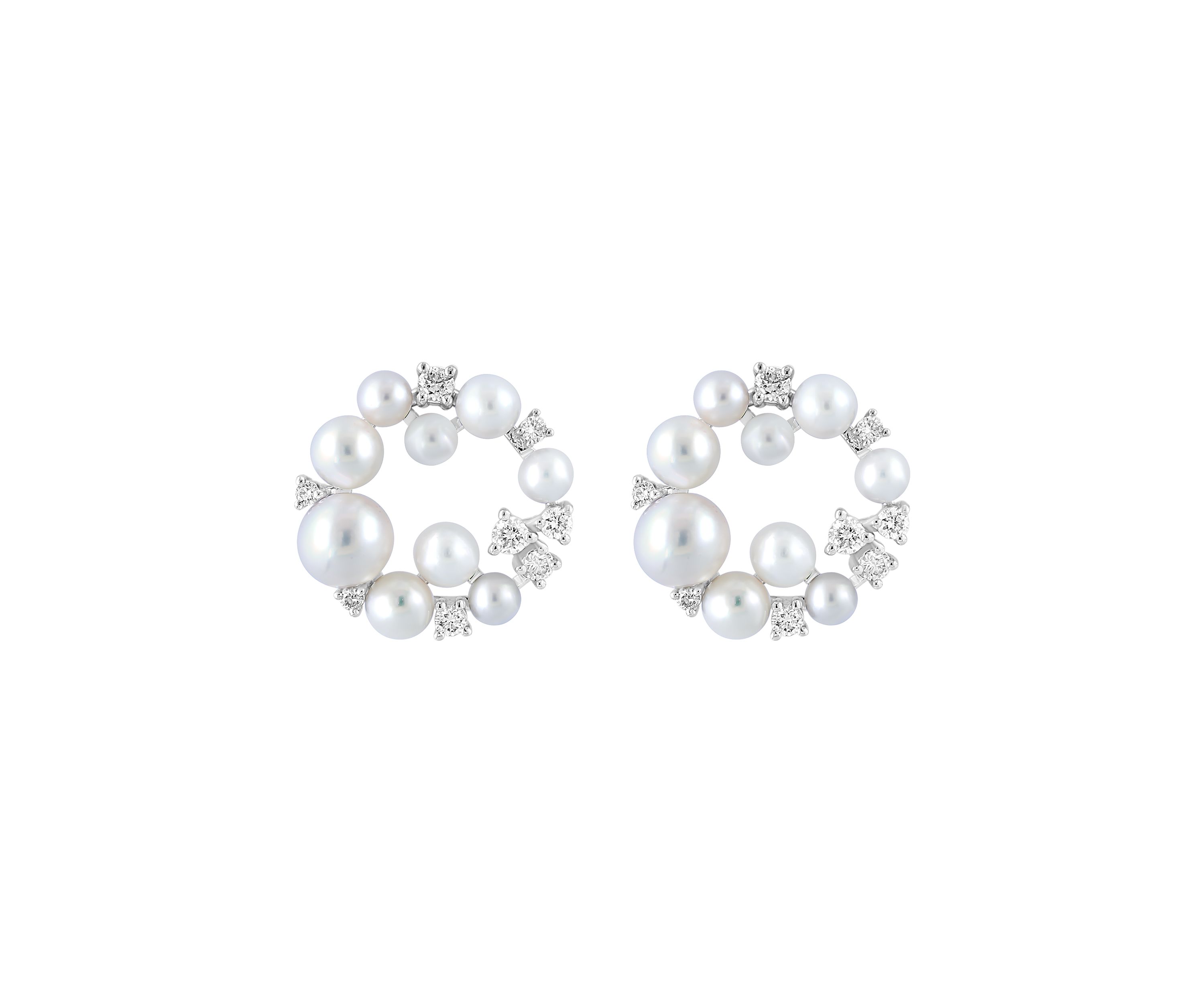 1/3 ct. t.w. Diamond and Freshwater Pearl Circle Earrings in 14K White Gold