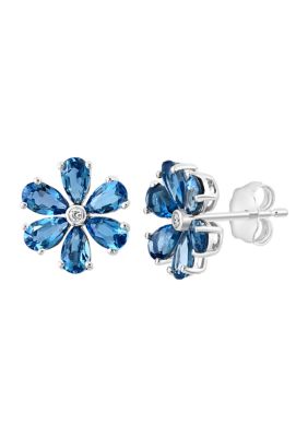 Effy 1/10 Ct. T.w. Diamond, 3.2 Ct. T.w. London Blue Topaz Earrings In 14K White Gold -  0617892872464