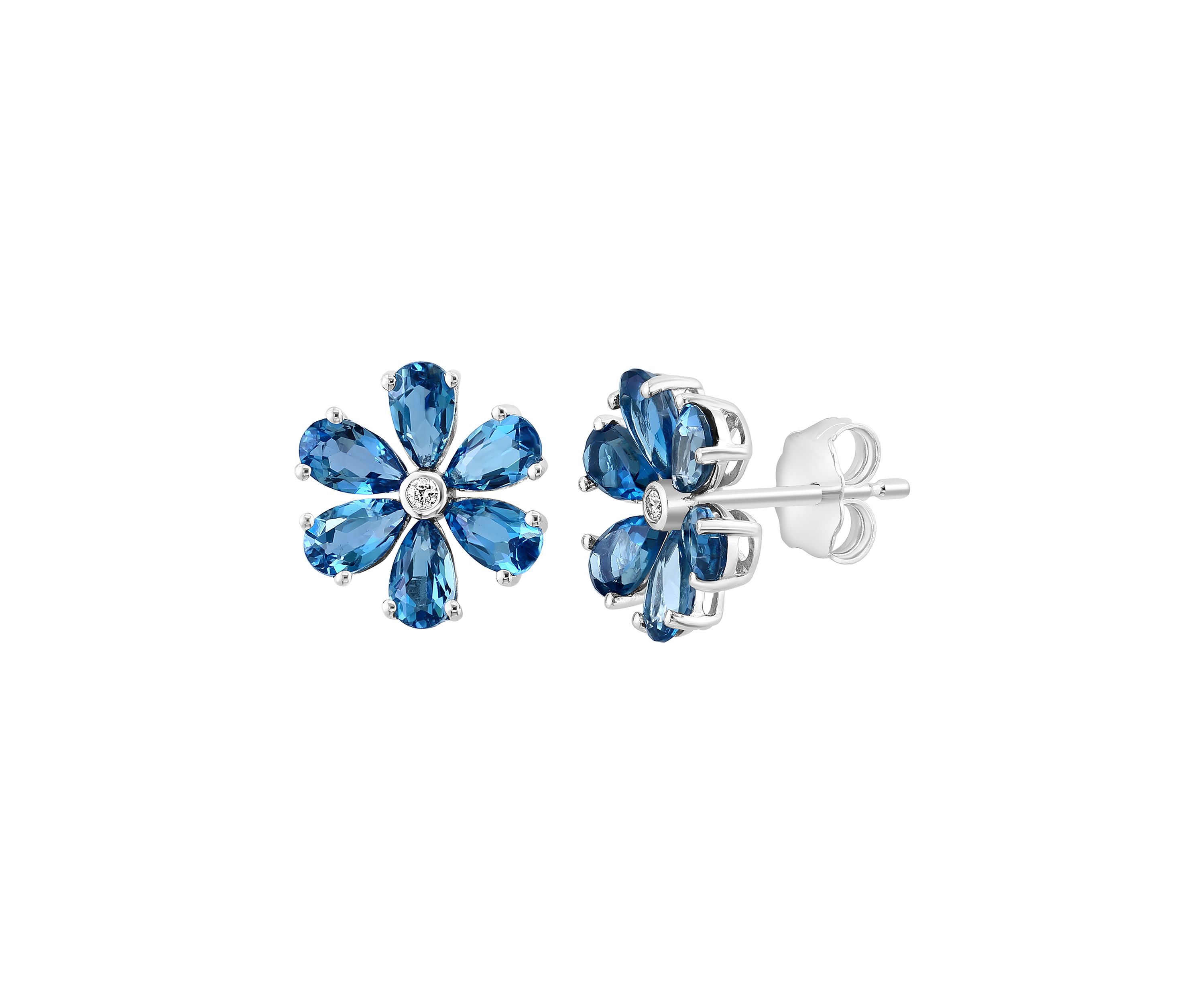 1/10 ct. t.w. Diamond, 3.2 ct. t.w. London Blue Topaz Earrings in 14K White Gold