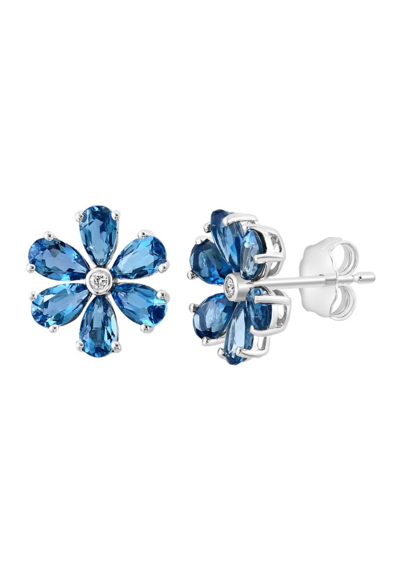 1/10 ct. t.w. Diamond, 3.2 ct. t.w. London Blue Topaz Earrings in 14K White Gold