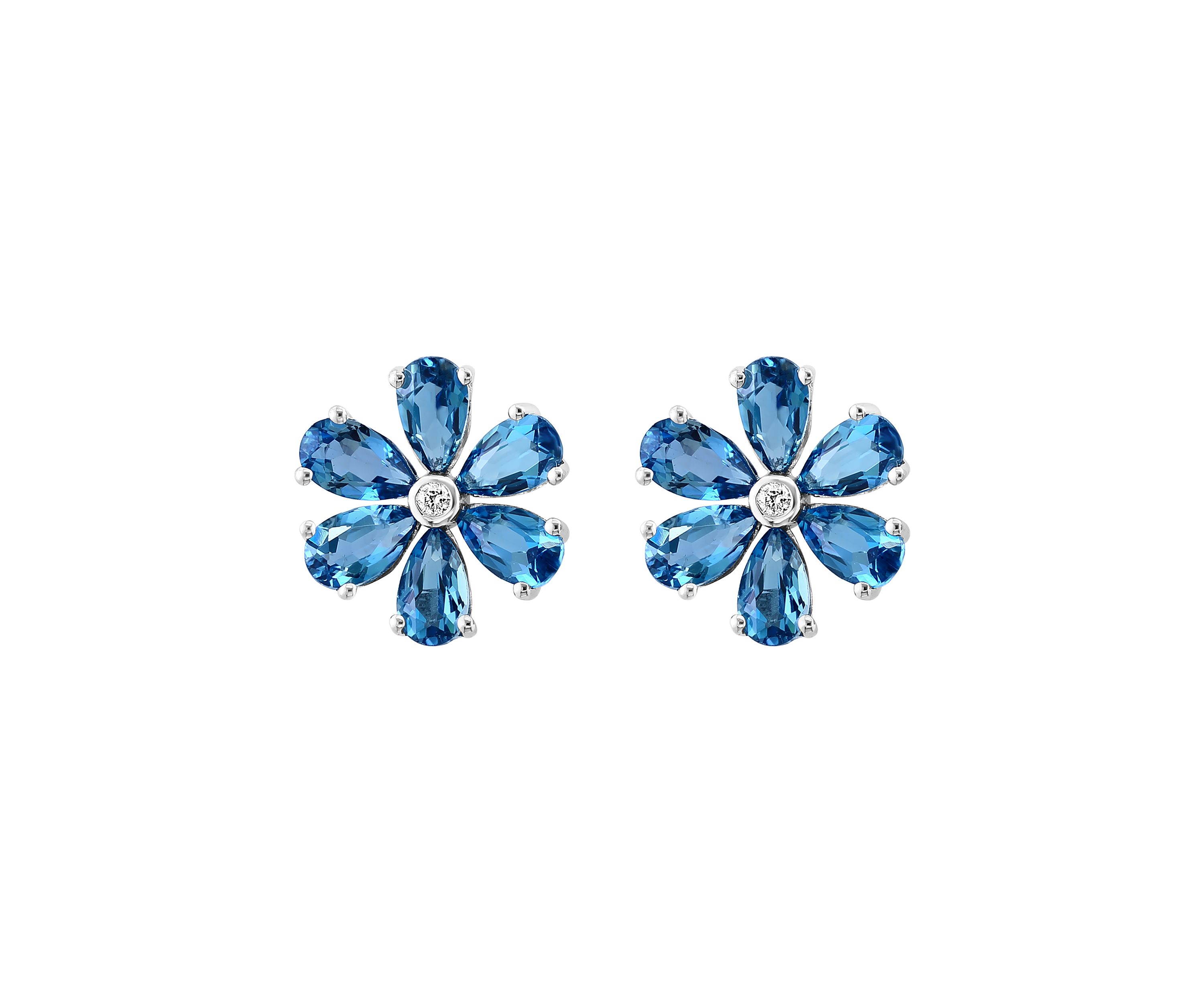1/10 ct. t.w. Diamond, 3.2 ct. t.w. London Blue Topaz Earrings in 14K White Gold