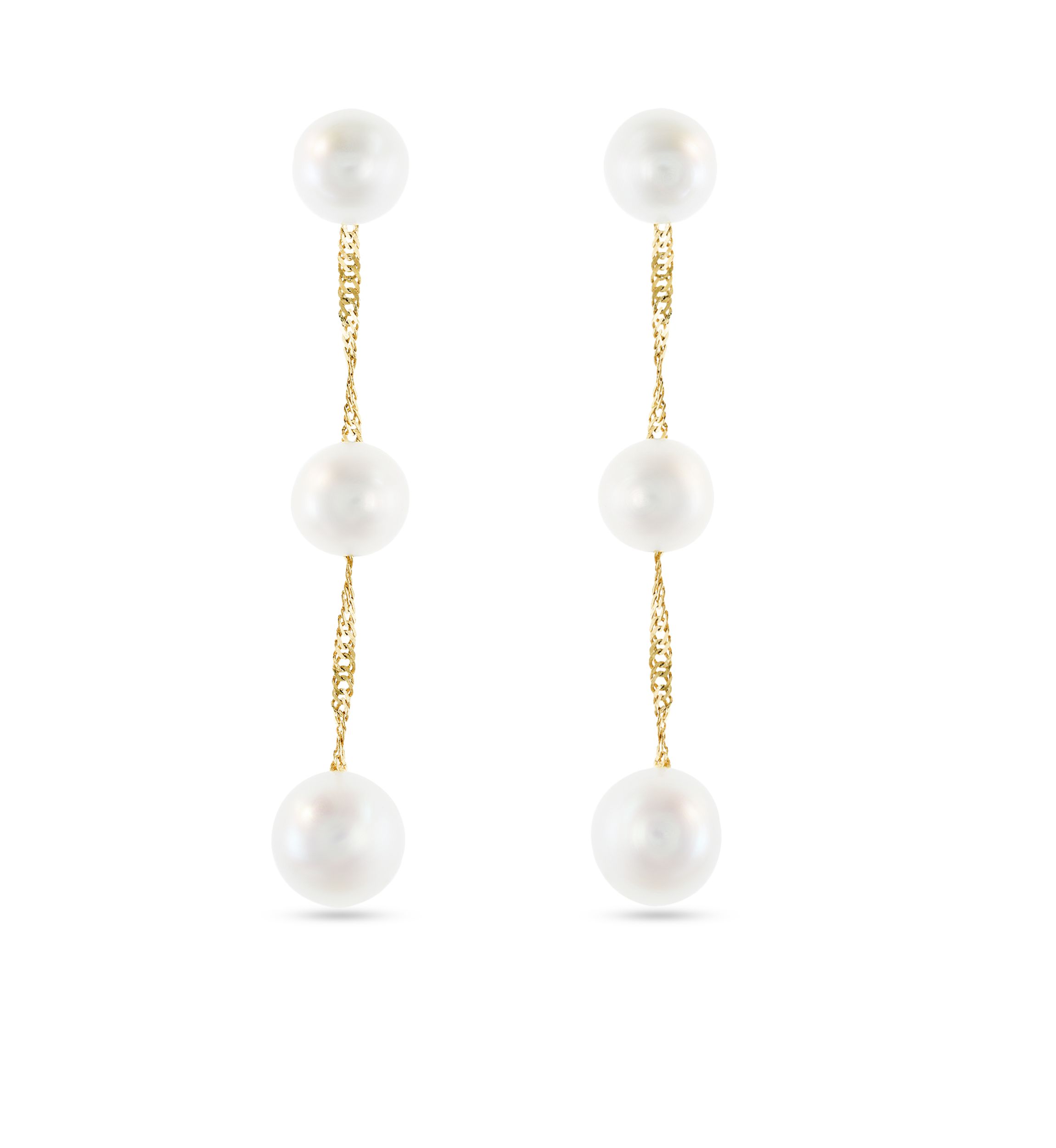 Freshwater Pearls Linear Drop Earrings in 14K Yellow Gold