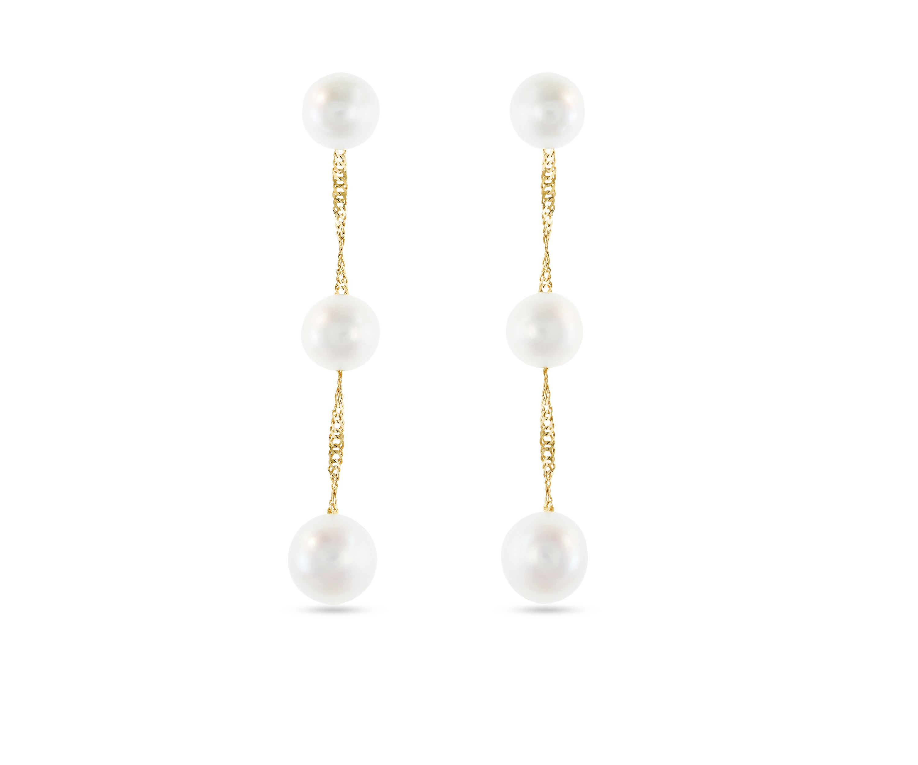 Freshwater Pearls Linear Drop Earrings in 14K Yellow Gold