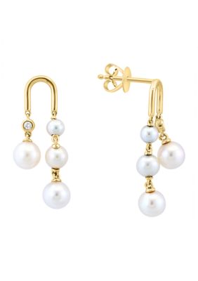 Effy 14K Yellow Gold Diamond Fresh Water Pearl Earrings