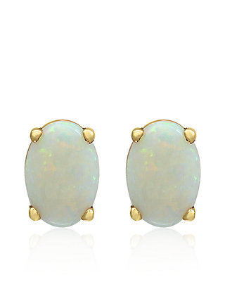 Opal Oval Stud Earrings 14Kt Yellow Gold 