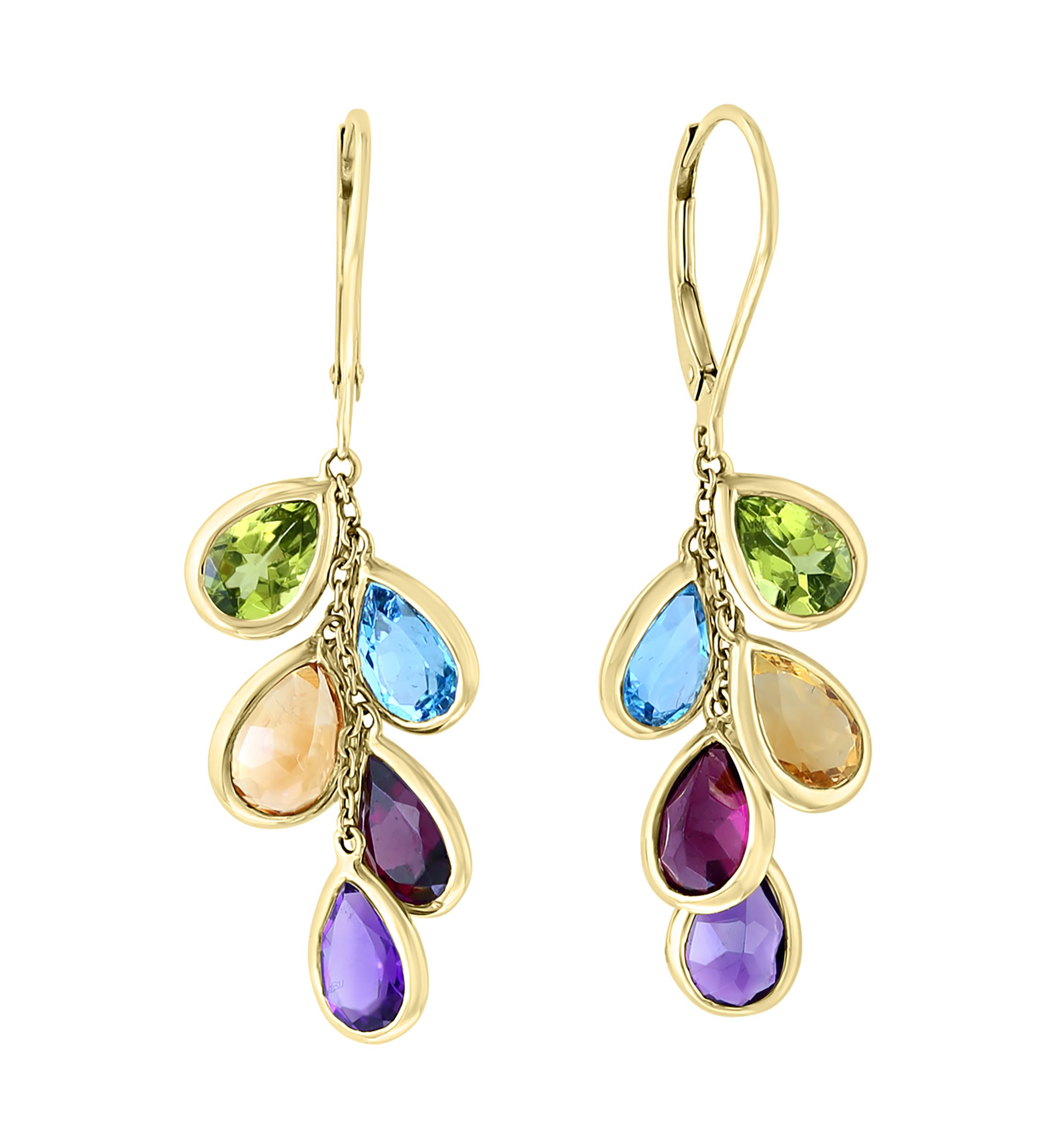  8.7 ct. t.w. Mixed Semi Precious Gemstone Mosaic Drop Earrings in 14K Yellow Gold