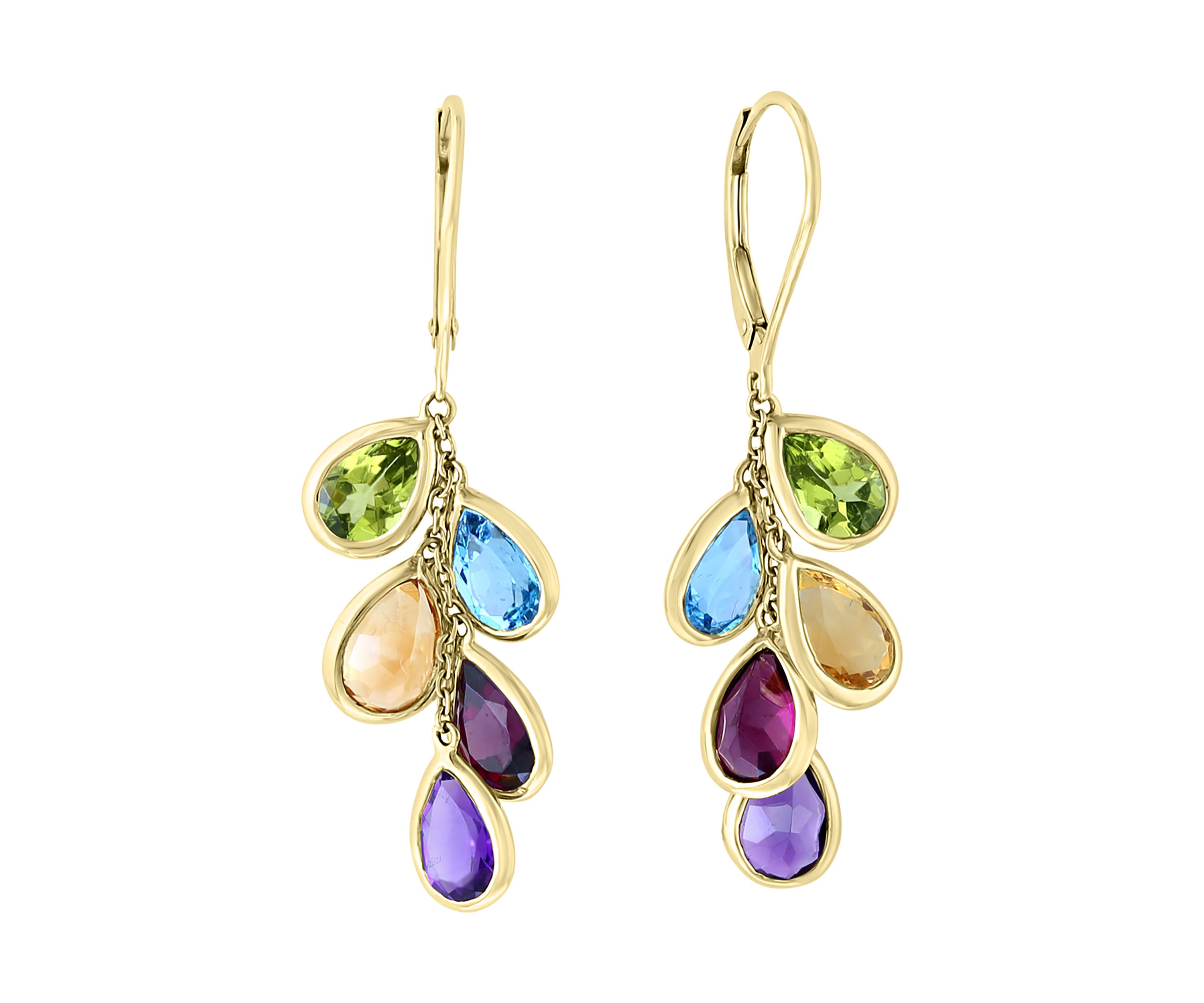  8.7 ct. t.w. Mixed Semi Precious Gemstone Mosaic Drop Earrings in 14K Yellow Gold