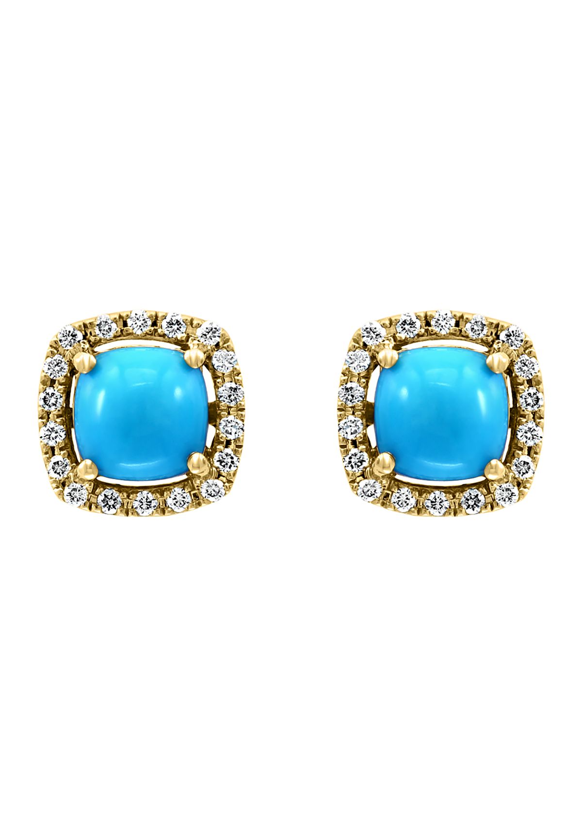 1/5 ct. t.w. Diamond and Turquoise Stud Earrings in 14K Yellow Gold