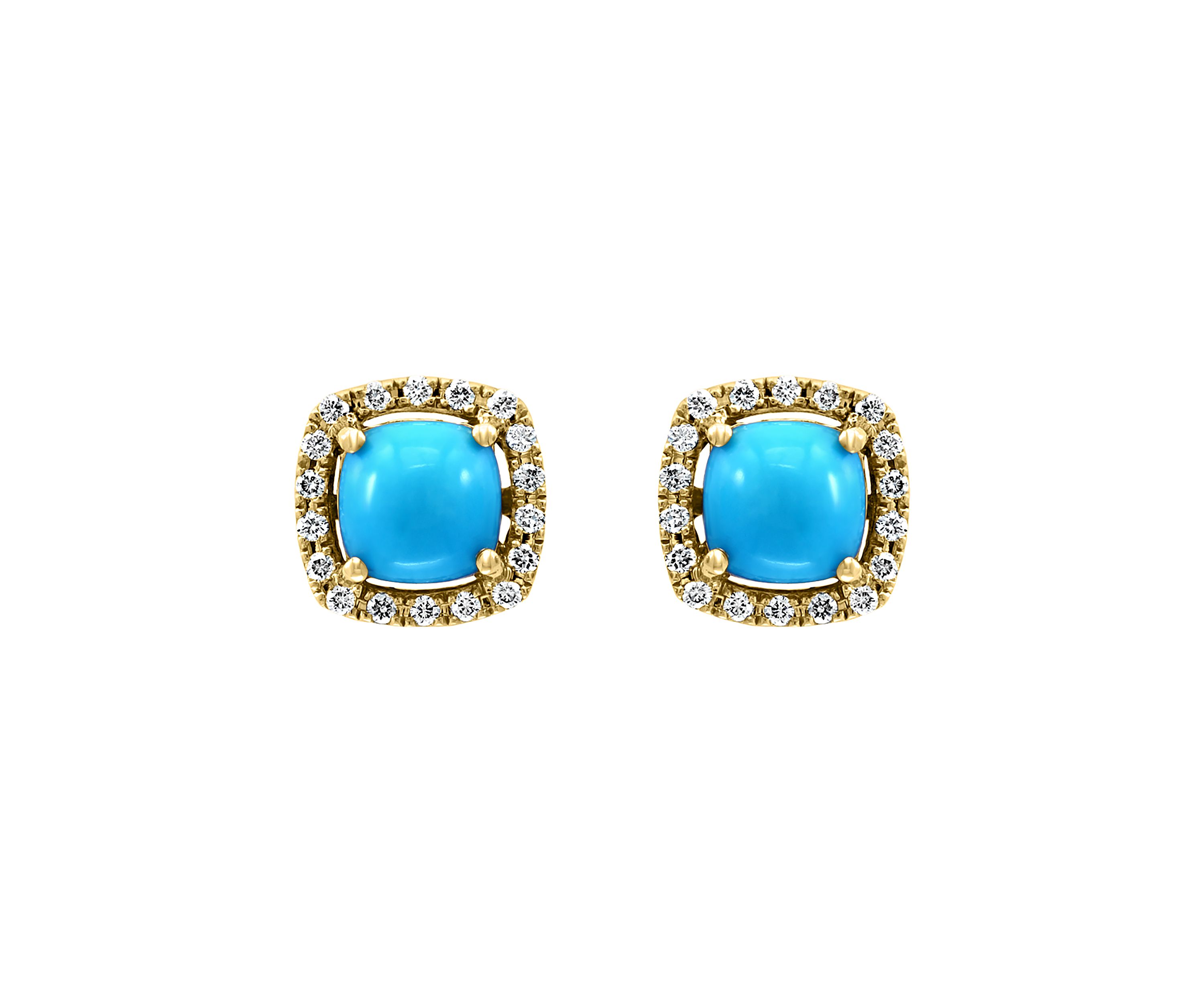 1/5 ct. t.w. Diamond and Turquoise Stud Earrings in 14K Yellow Gold