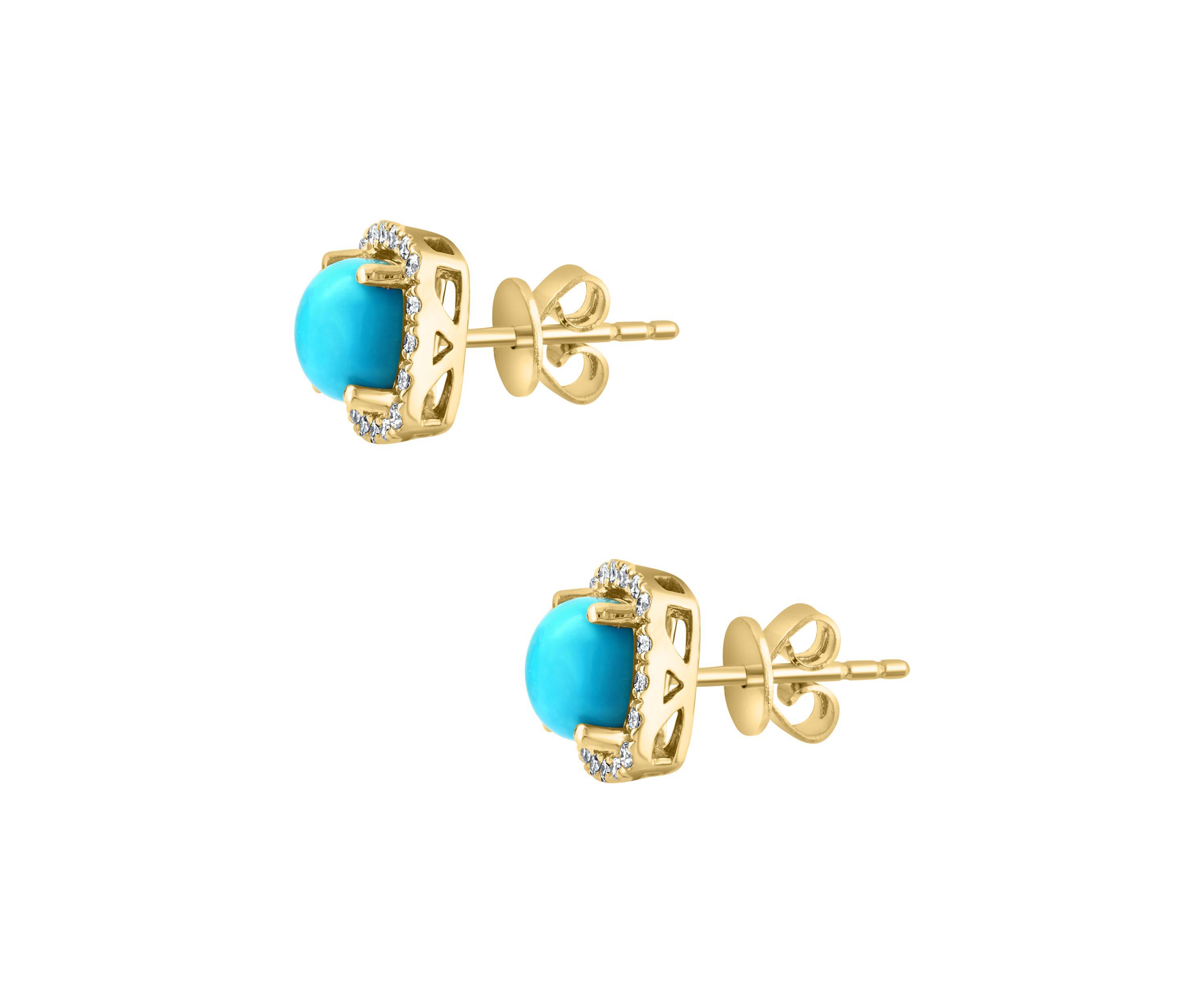 1/5 ct. t.w. Diamond and Turquoise Stud Earrings in 14K Yellow Gold