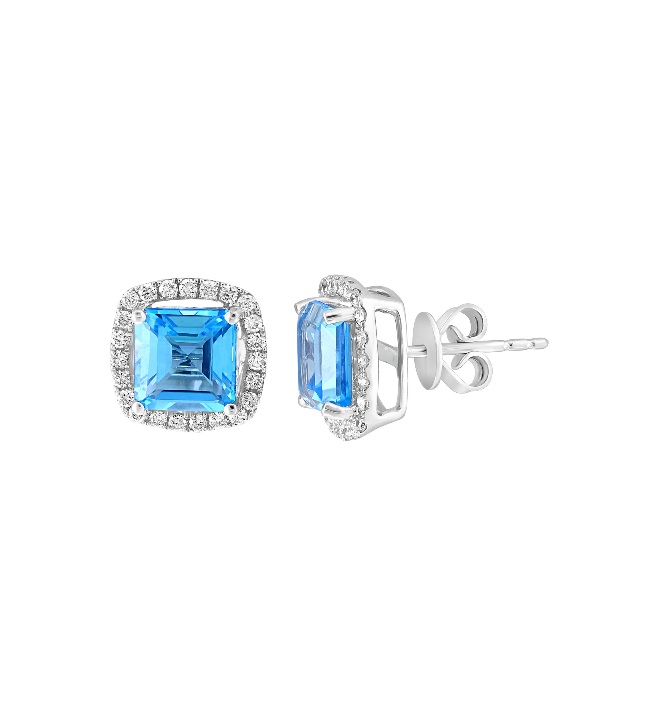 1/3 ct. t.w. Diamond and Blue Topaz Stud Earrings in 14K White Gold