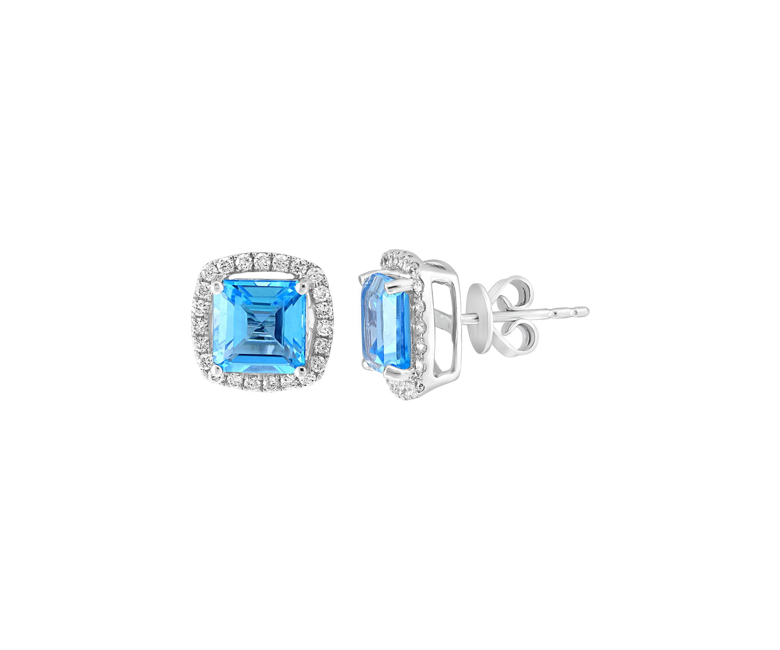 1/3 ct. t.w. Diamond and Blue Topaz Stud Earrings in 14K White Gold