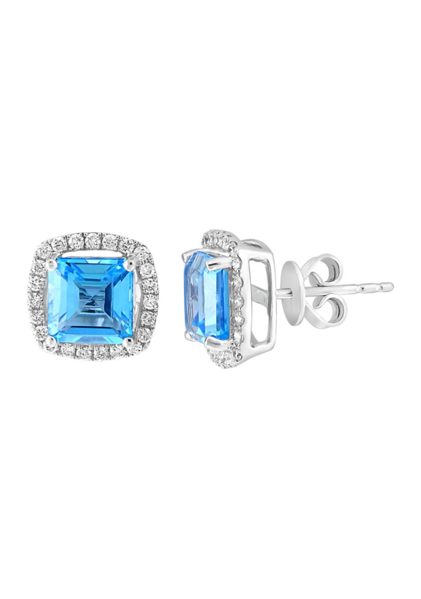1/3 ct. t.w. Diamond and Blue Topaz Stud Earrings in 14K White Gold