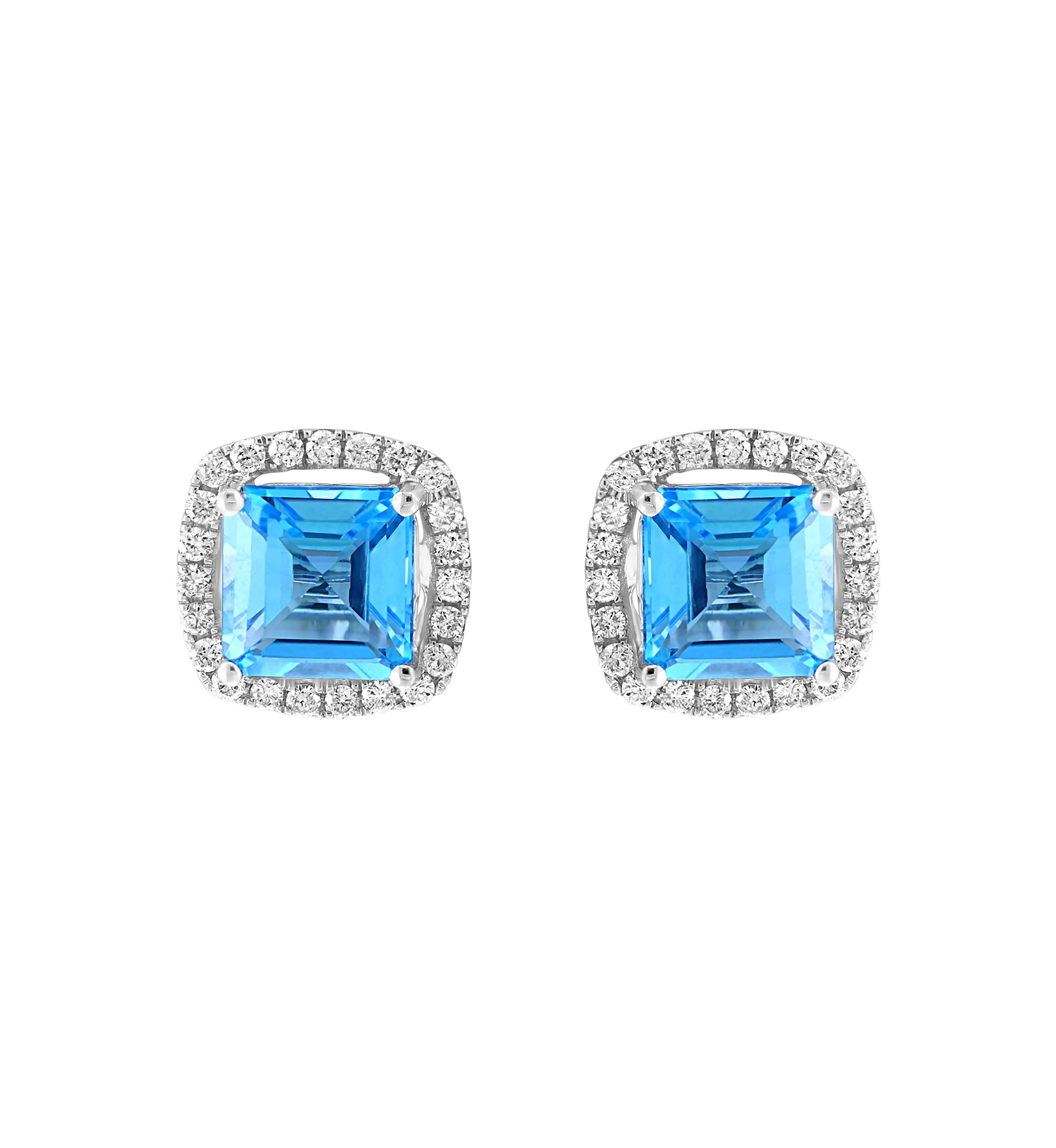 1/3 ct. t.w. Diamond and Blue Topaz Stud Earrings in 14K White Gold