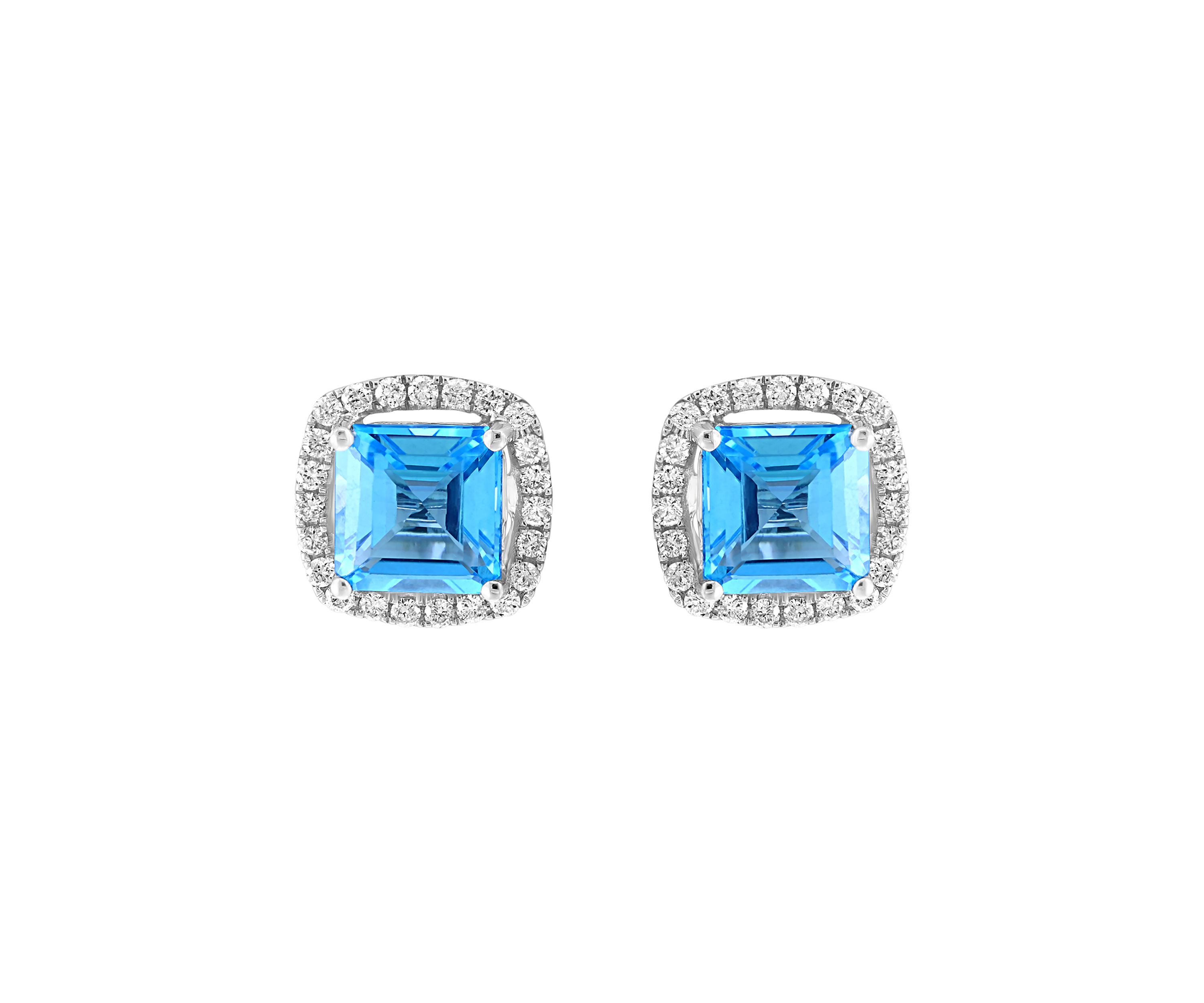 1/3 ct. t.w. Diamond and Blue Topaz Stud Earrings in 14K White Gold