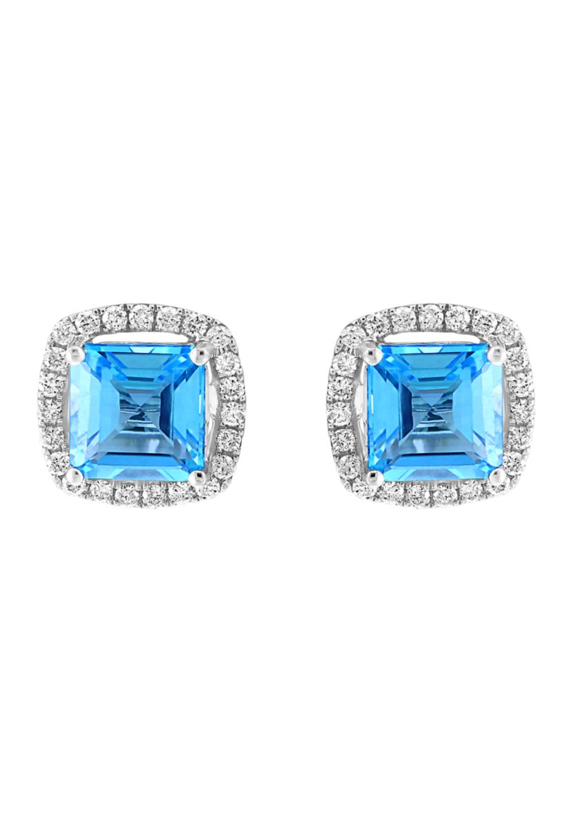 1/3 ct. t.w. Diamond and Blue Topaz Stud Earrings in 14K White Gold