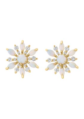 Effy 14K Yellow Gold Diamond And Opal Earrings