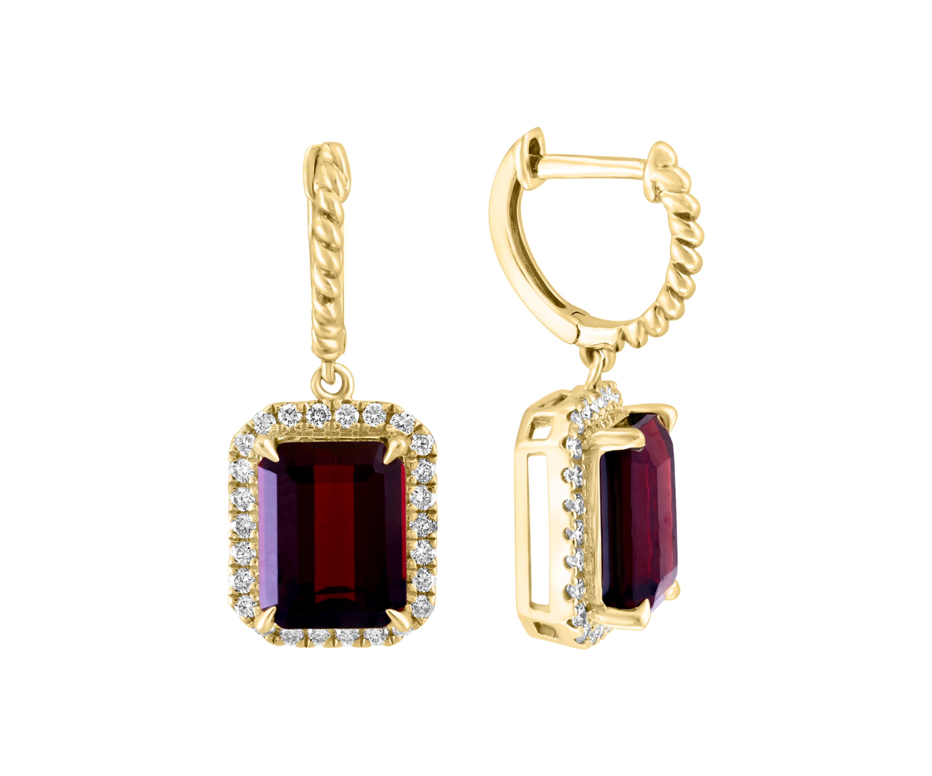 14k Yellow Gold Diamond and Garnet Earrings