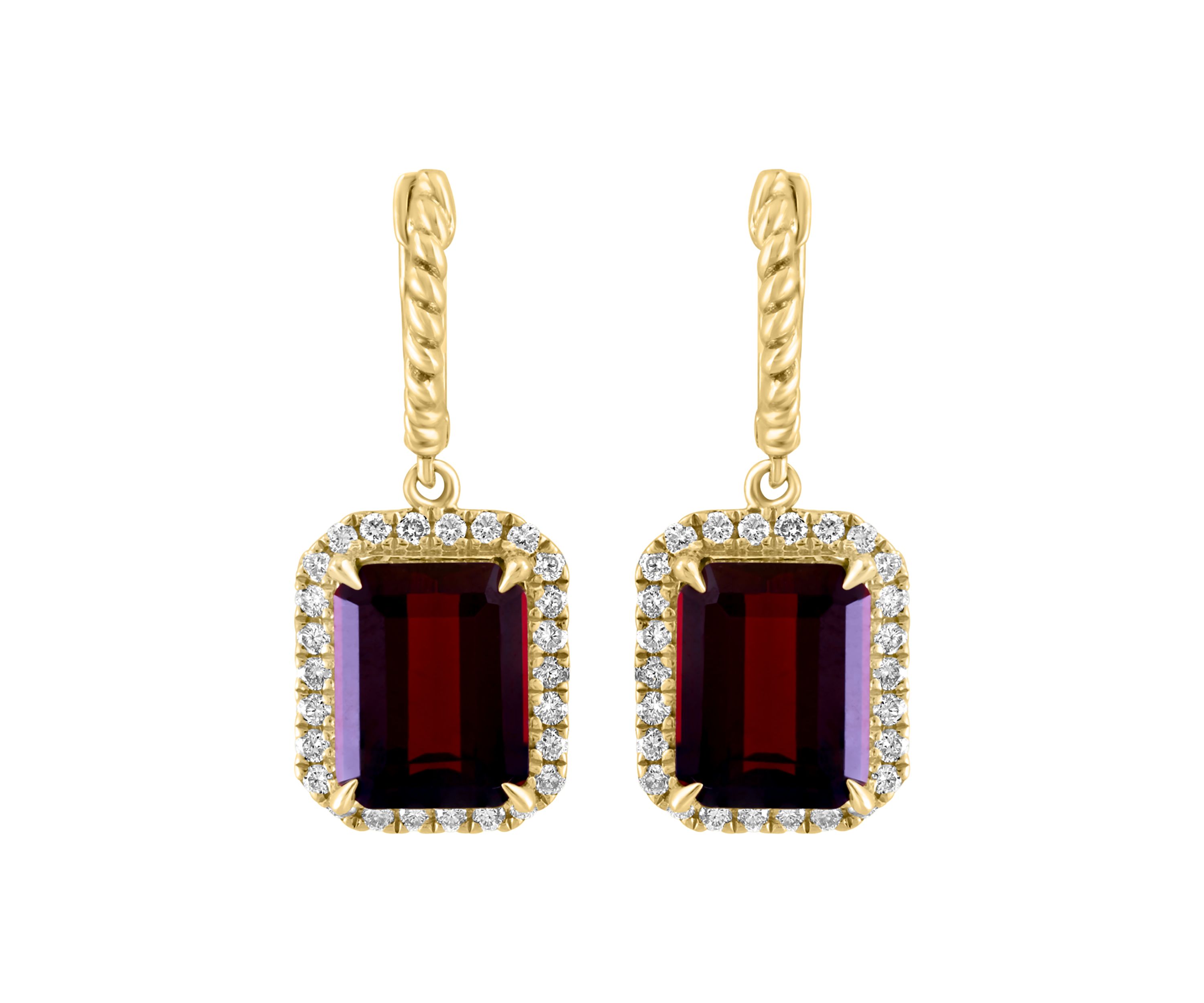14k Yellow Gold Diamond and Garnet Earrings