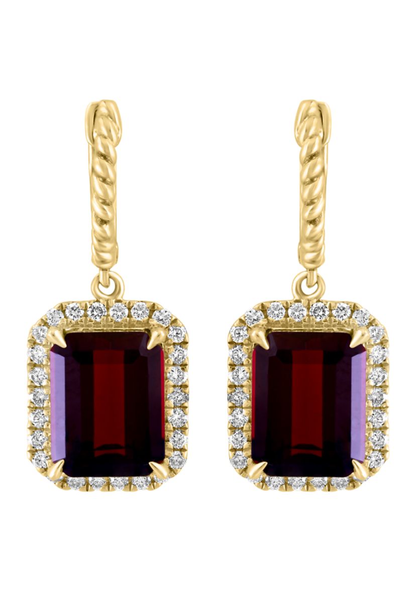 14k Yellow Gold Diamond and Garnet Earrings