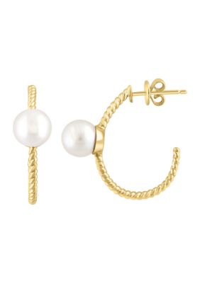 Effy Freshwater Pearl Hoop Earrings in 14K Yellow Gold