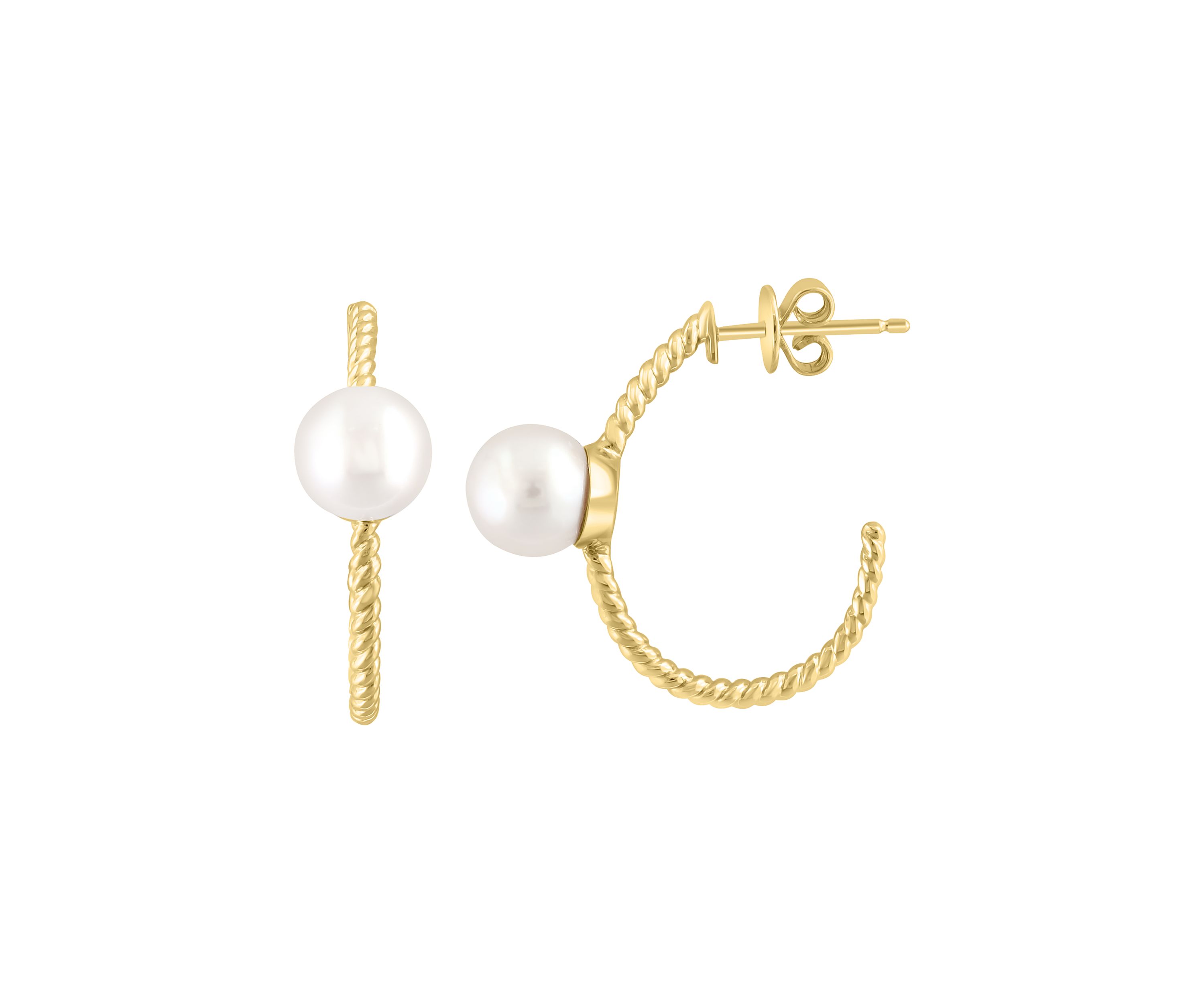 Freshwater Pearl Hoop Earrings in 14K Yellow Gold
